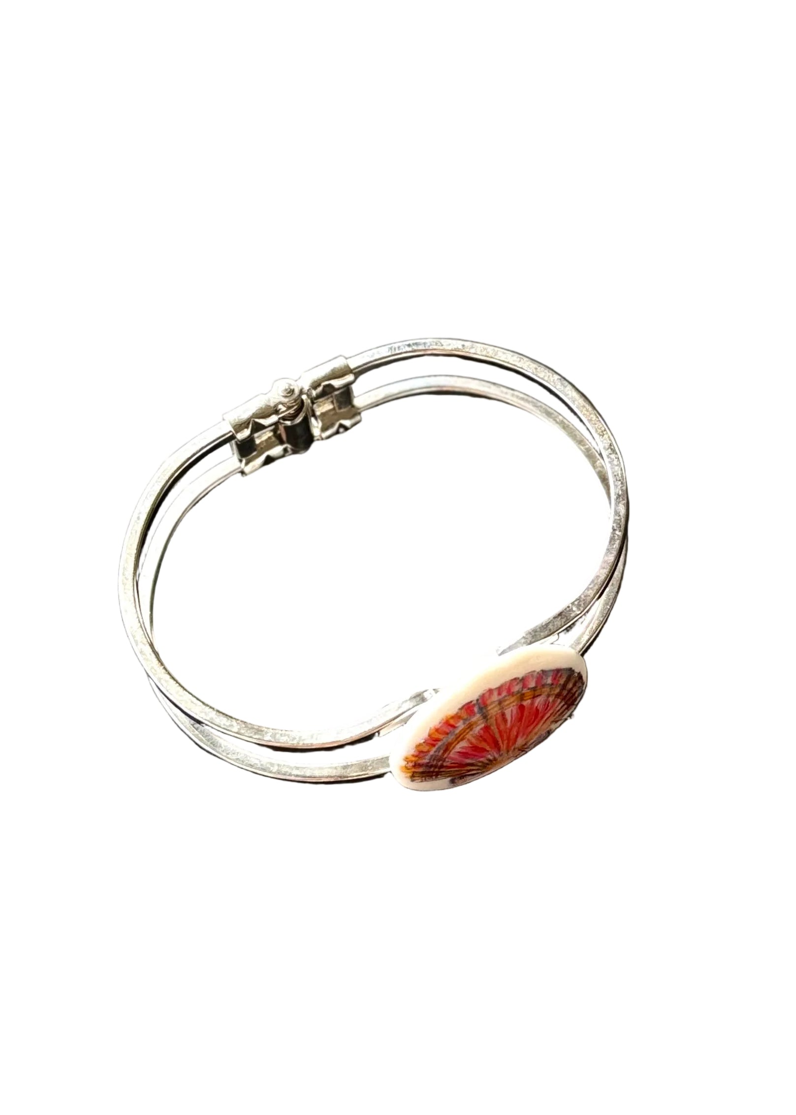 Seashell Porcelain Pendant Silver Cuff Bracelet