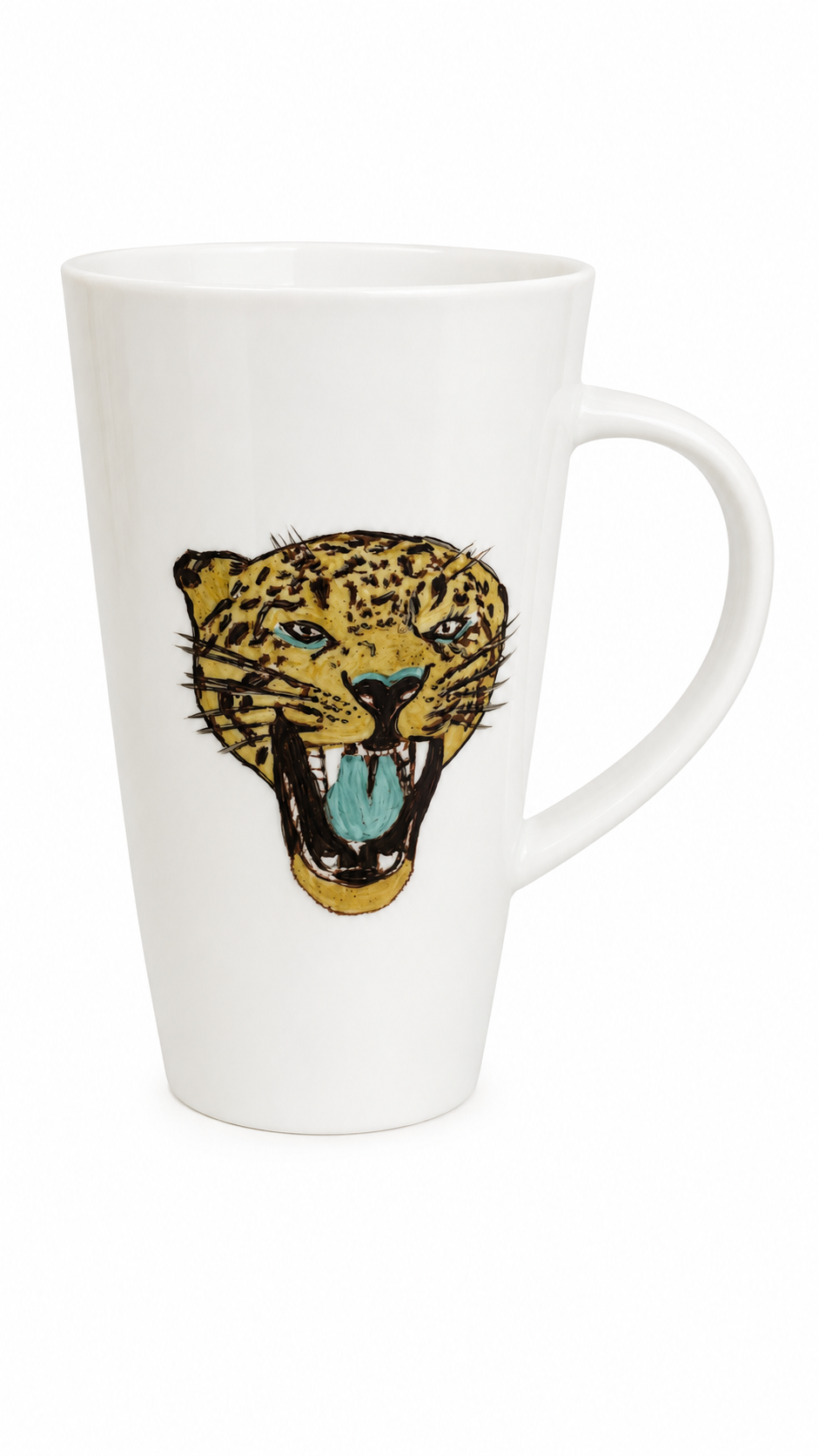 Hand-Painted Jaguar Latte Mug | Wildlife Porcelain Coffee Mug | Made by Mona H