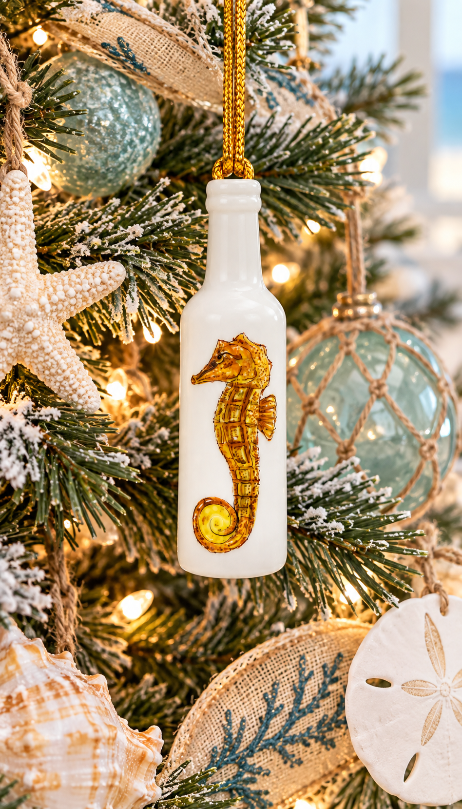 White Porcelain Wine Bottle Ornament – 3.25" Hand-Painted Flamingo