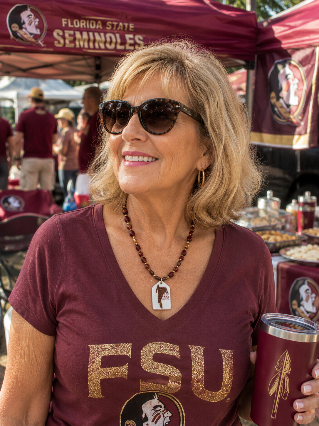 Seminole Spirit Porcelain Pendant Necklace – Hand-Painted Game Day Elegance