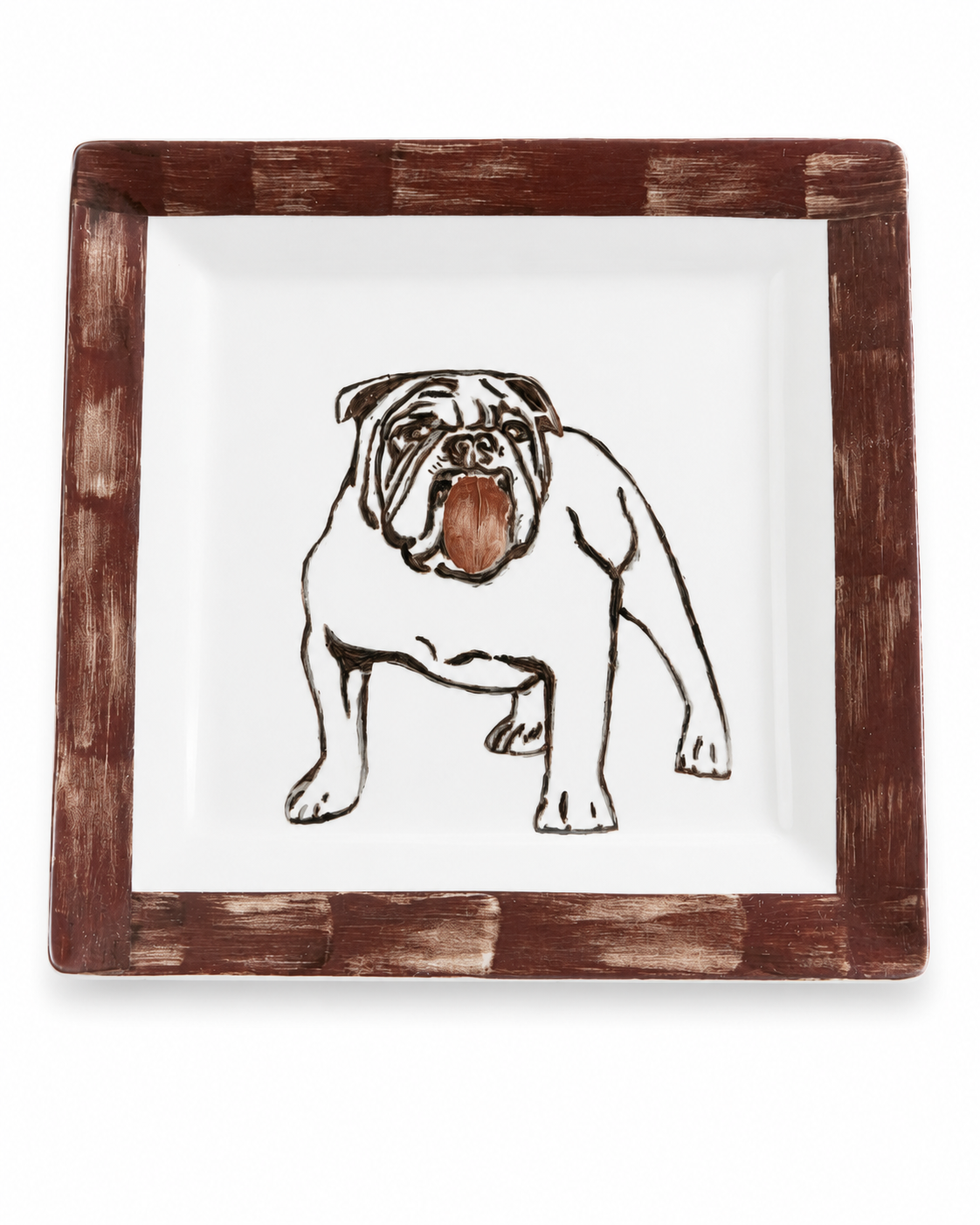 Hand-Painted Bulldog Square Porcelain Platter – Outdoor Entertaining