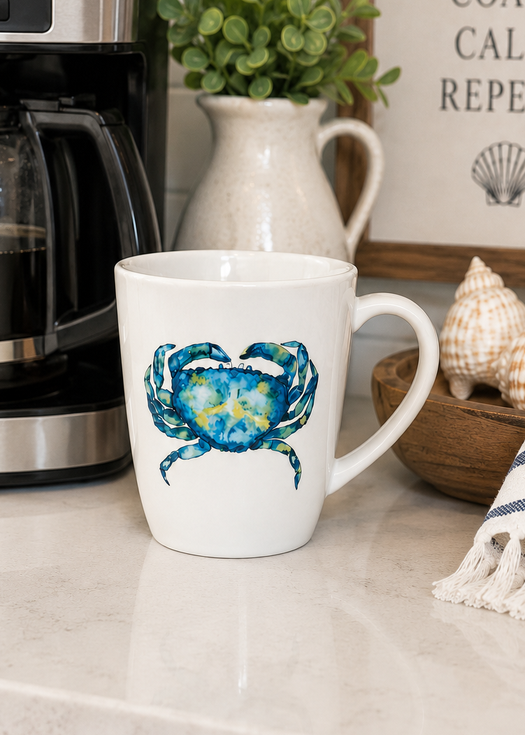 Coastal Blue Crab Short Porcelain Coffee Mug