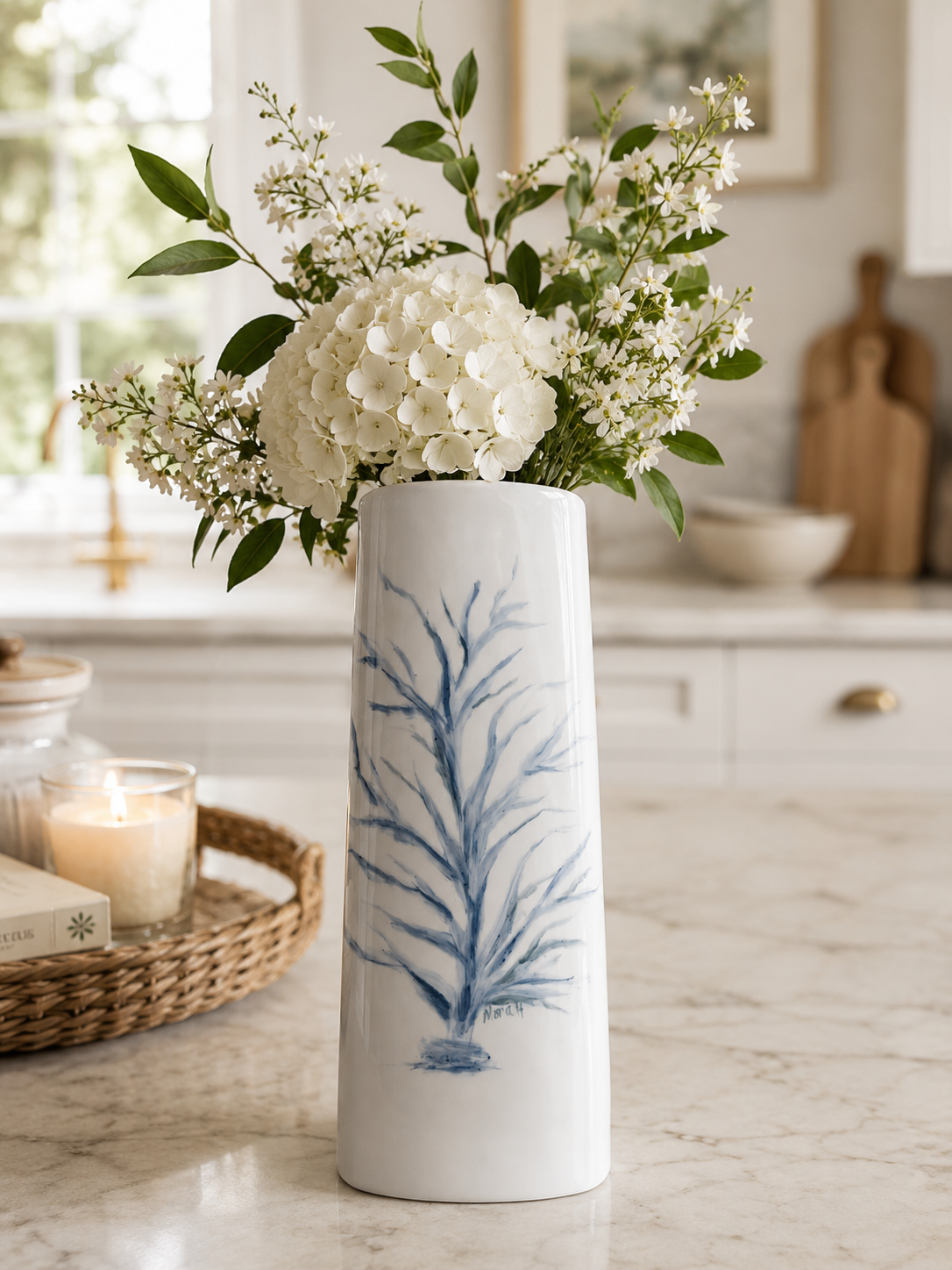 Blue Coral Porcelain Vase – Hand-Painted Coastal Elegance