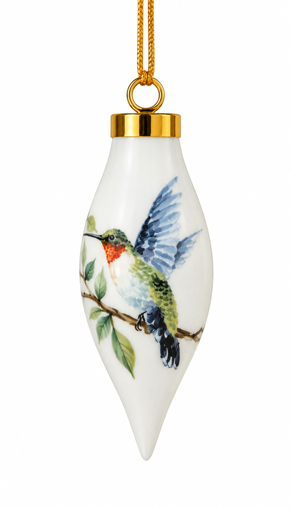 Hand-Painted Hummingbird Porcelain Christmas Ornament