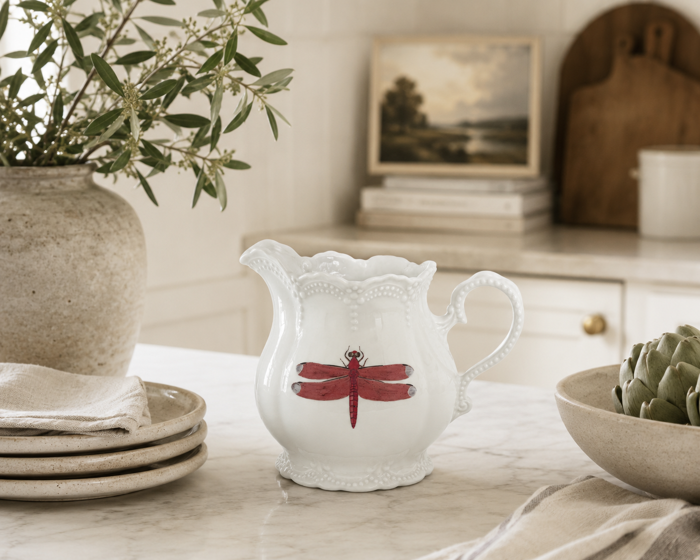 Dragonfly Porcelain Creamer Pitcher – Elegant Coastal Serving Piece