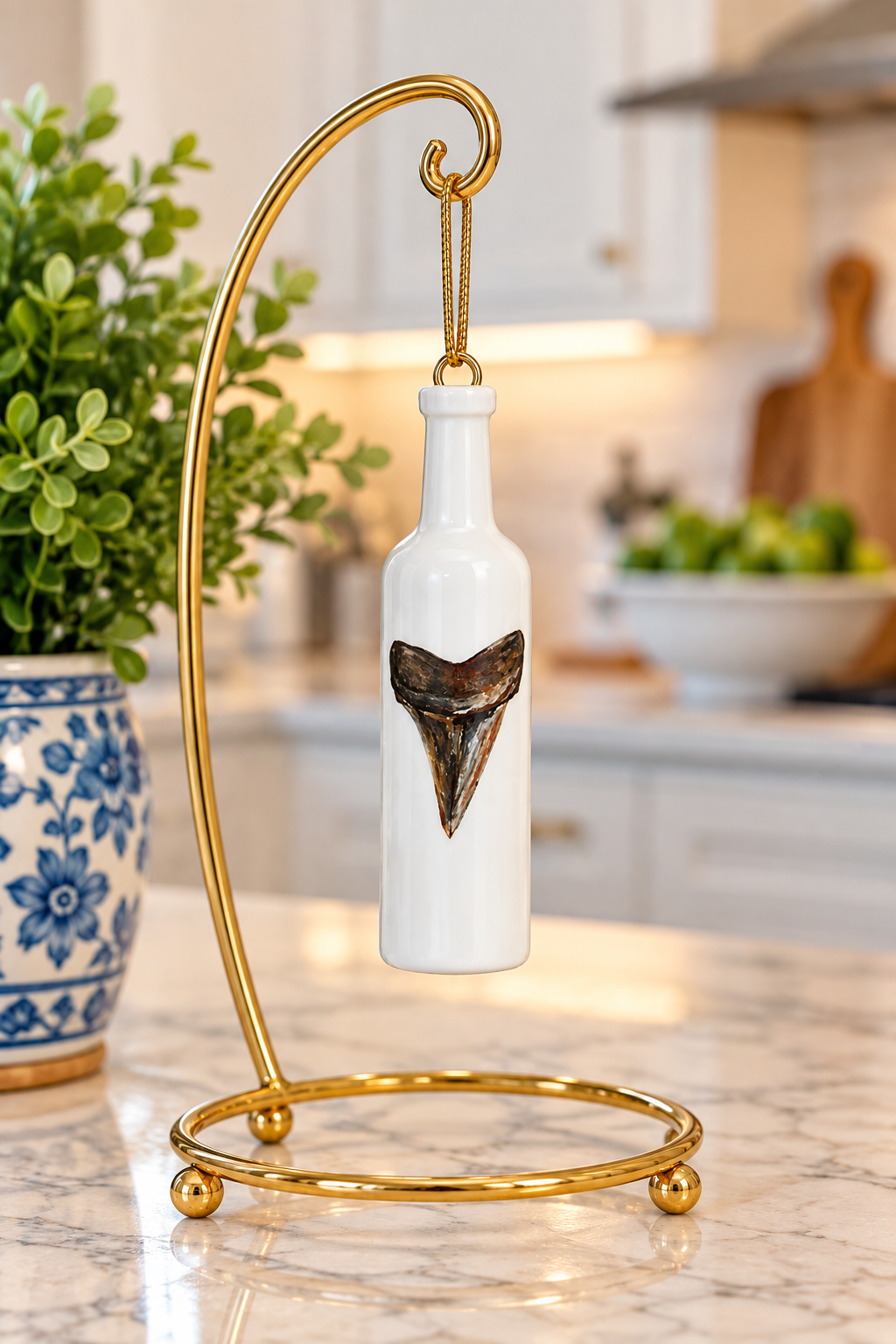 Hand-Painted Shark Tooth Bottle Christmas Ornament