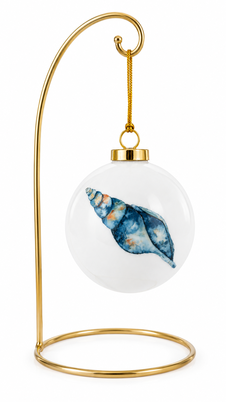 Hand-Painted Blue Conch Shell Porcelain Ornament