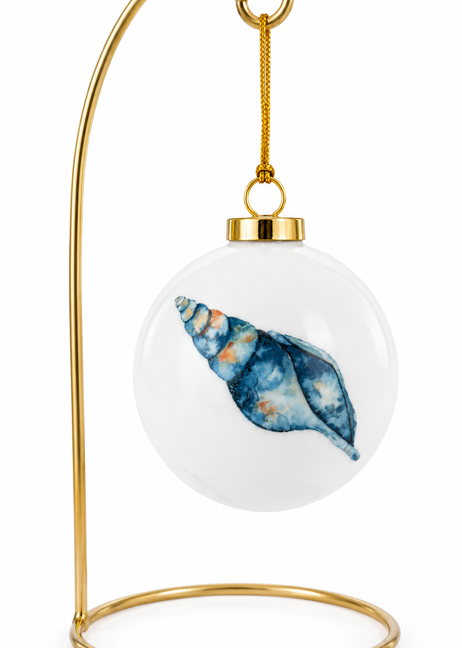 Hand-Painted Blue Conch Shell Porcelain Ornament