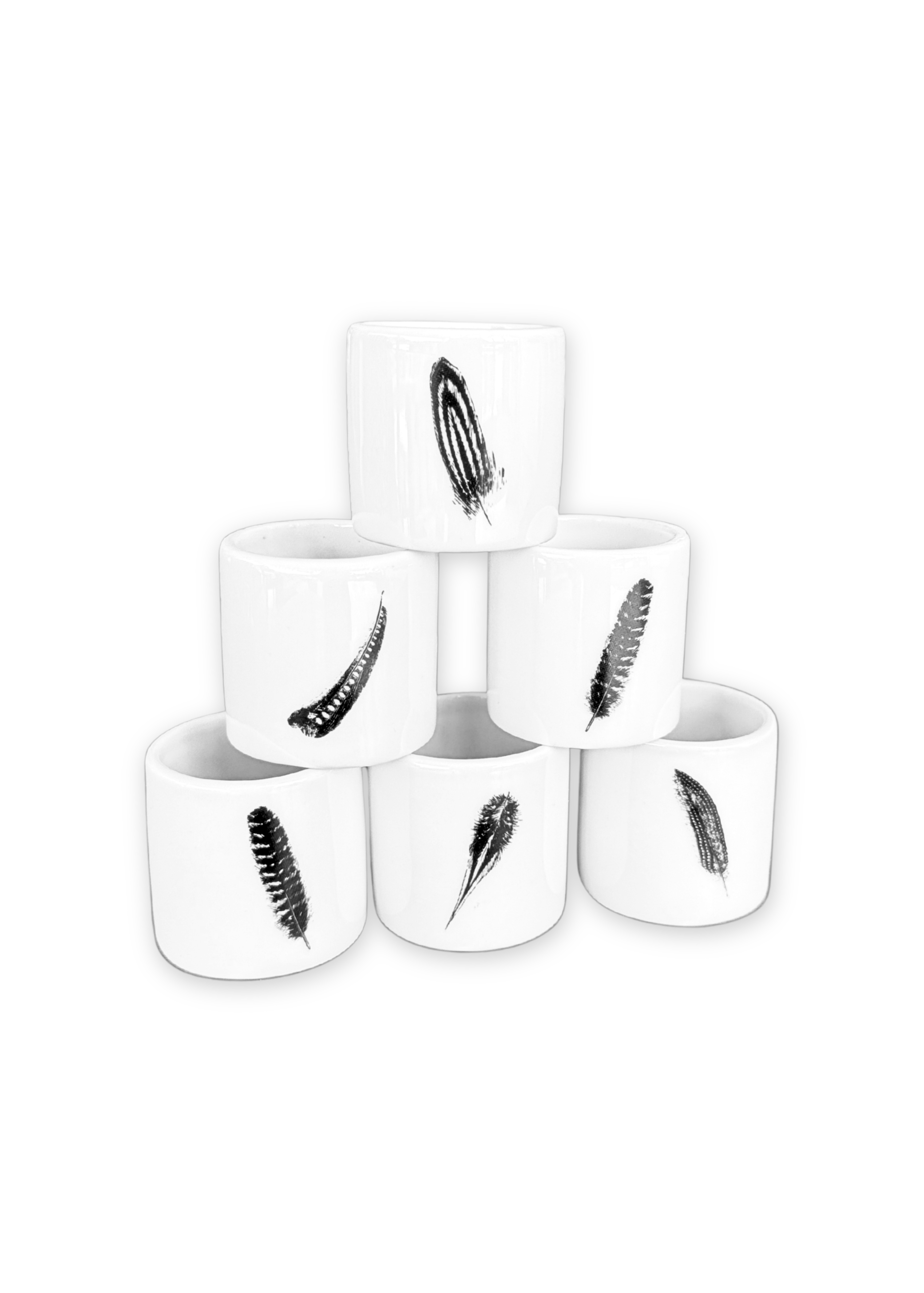 Black Feather Porcelain Napkin Rings Set of 6