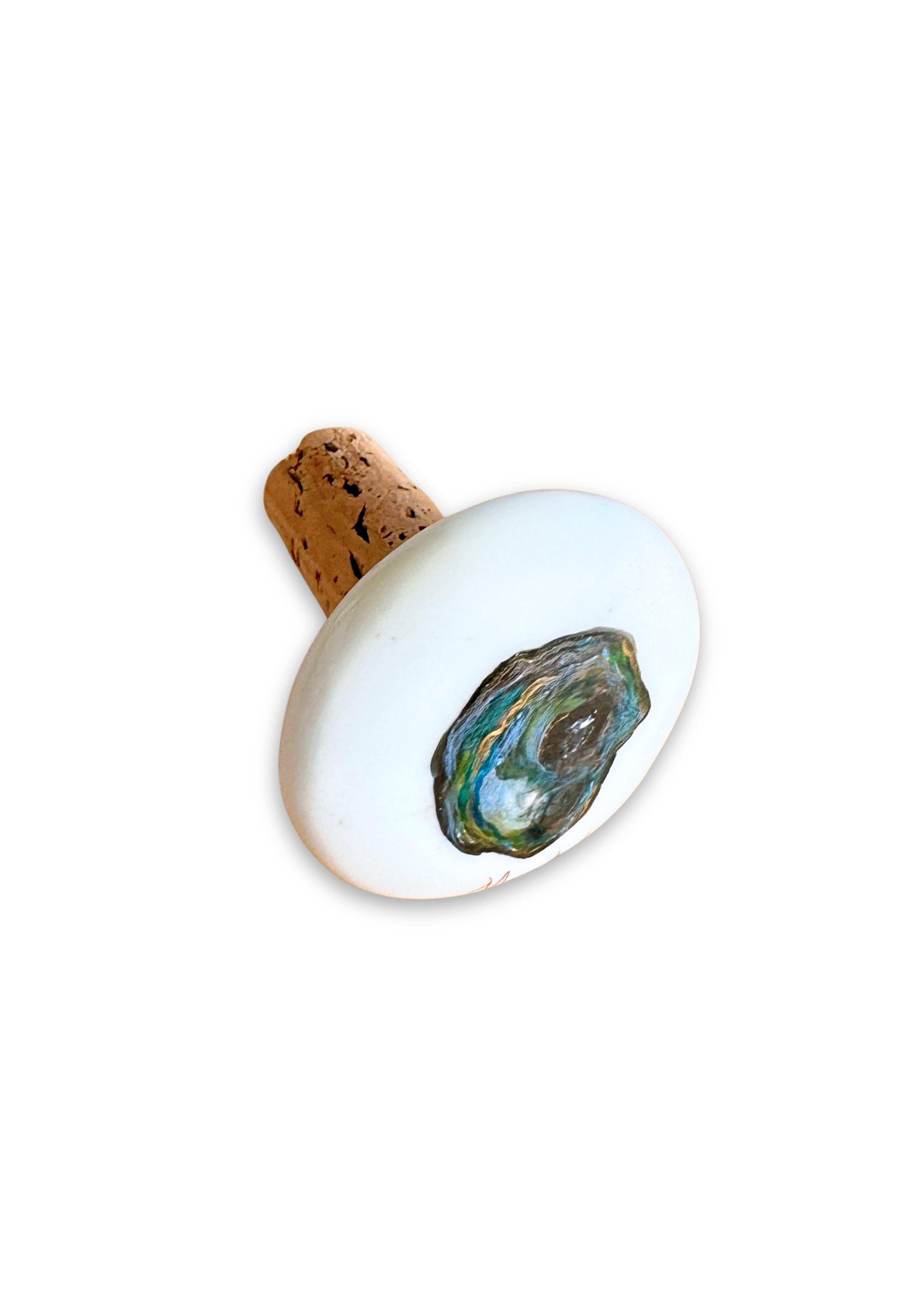 Oyster Painted on a Porcelain Ceramic Wine Cork Stopper Barware