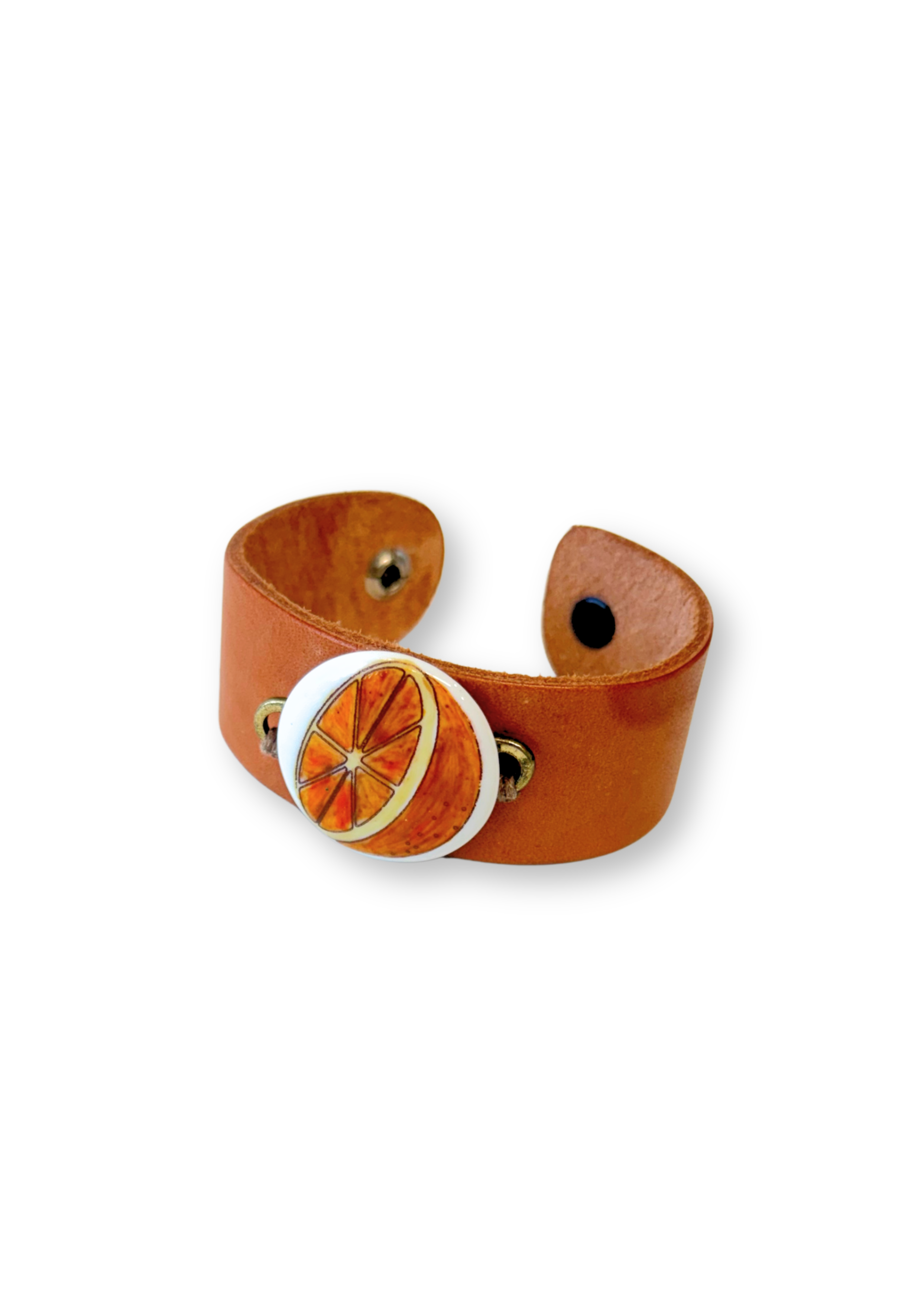 Orange Slice Porcelain Pendant Leather Bracelet
