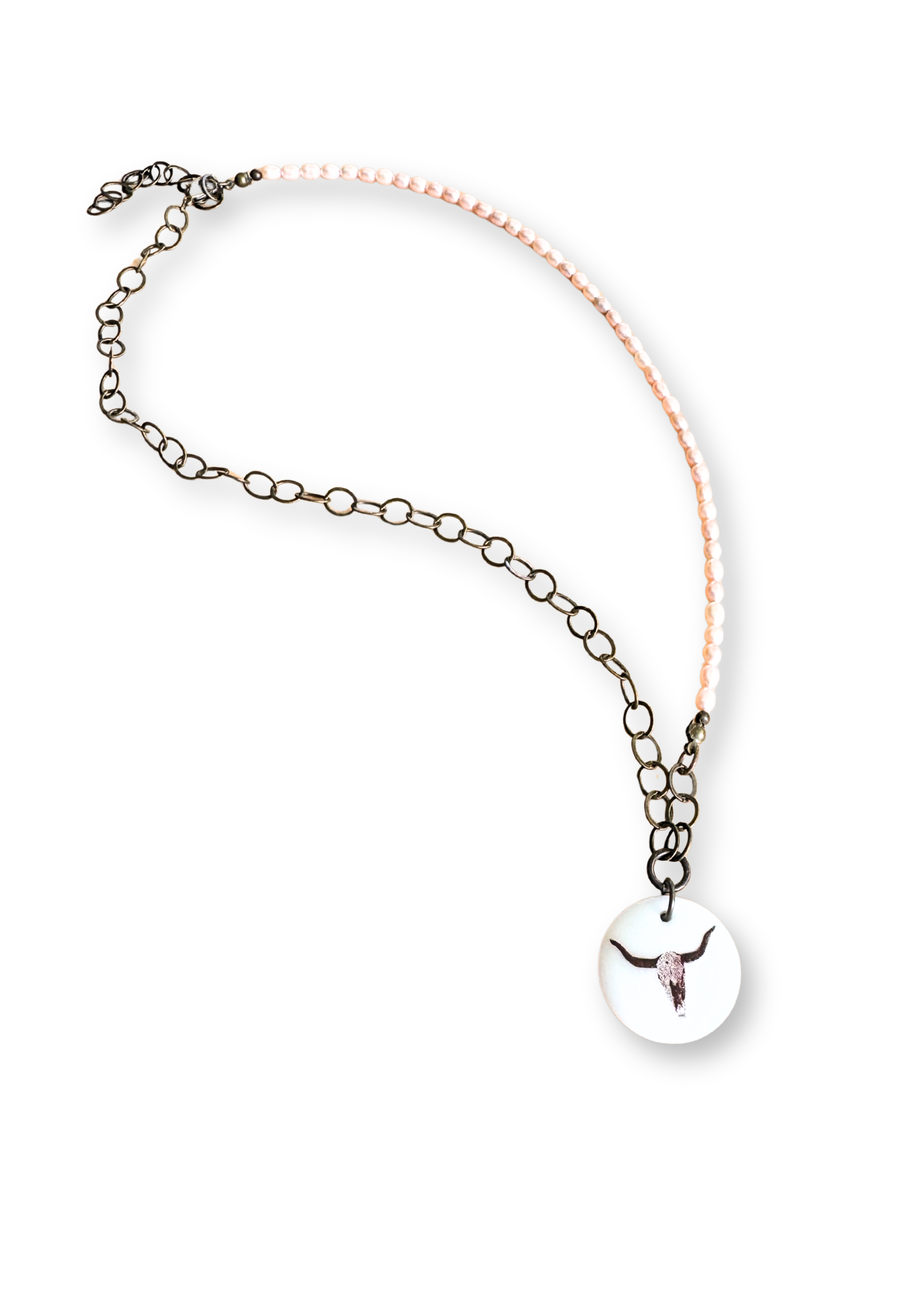 Western Pendant Necklace Pearl Chain skull
