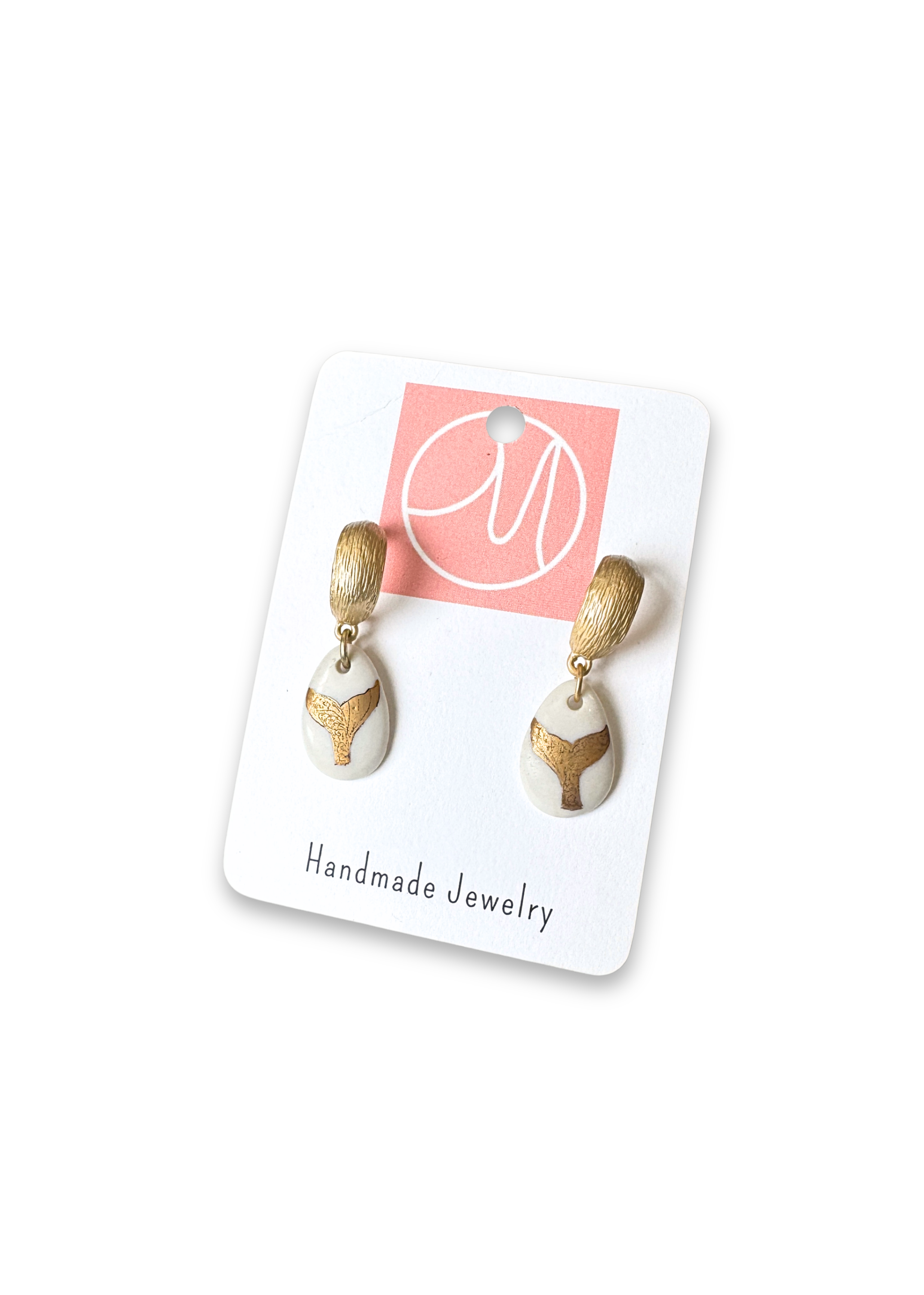 Gold Whale Tale Porcelain Earrings
