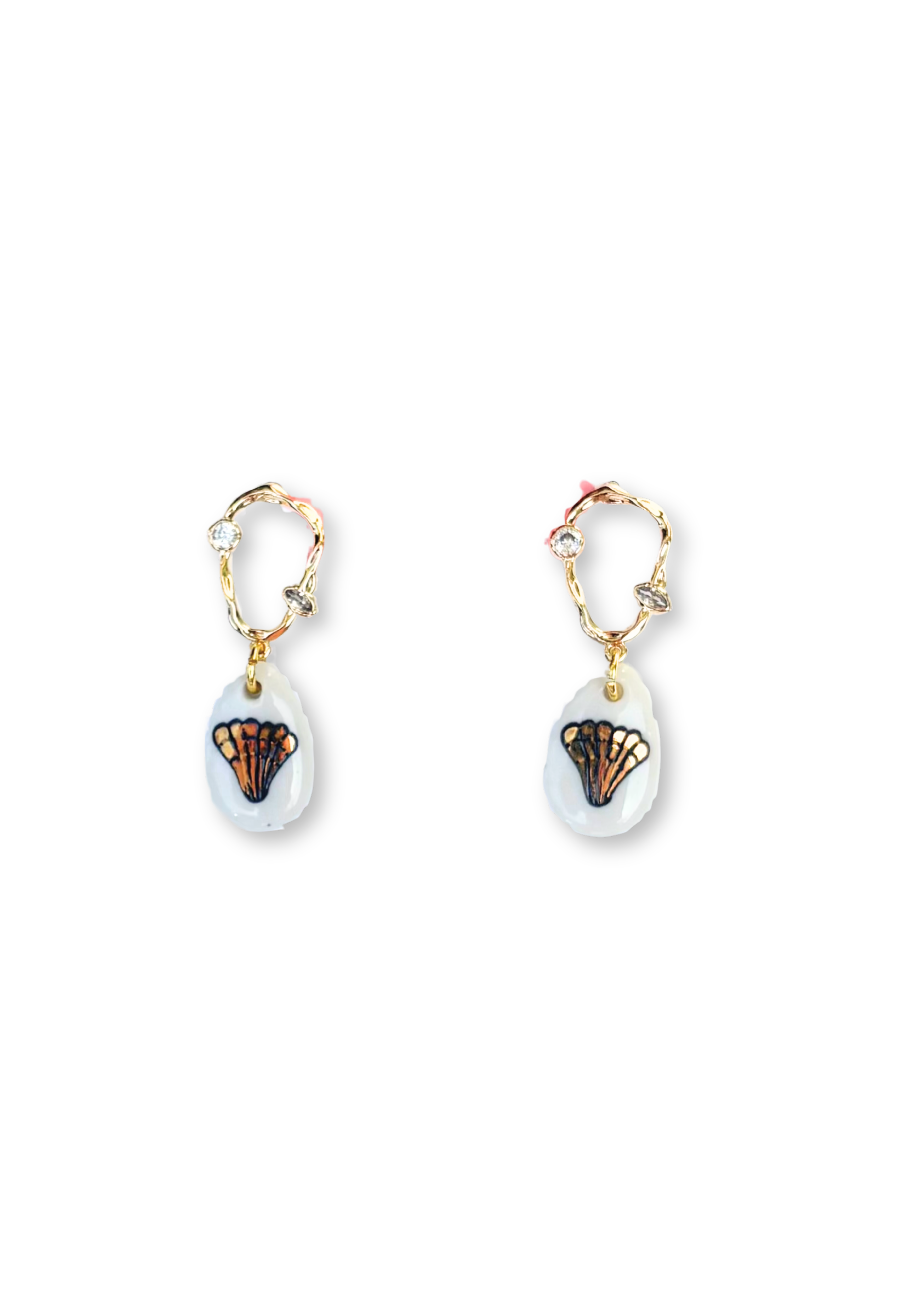 Black & Gold Seashell Porcelain Stud Earrings