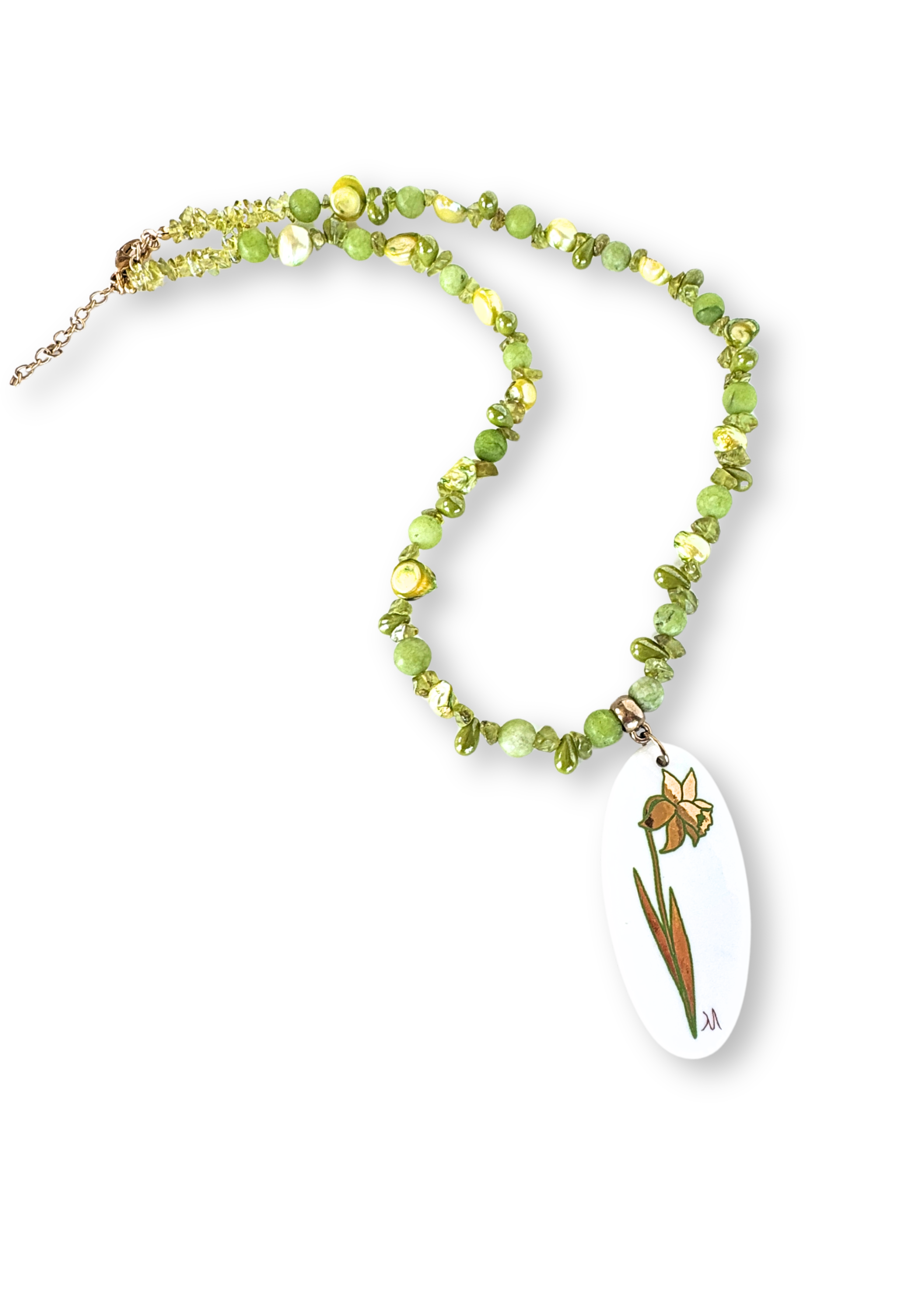 Daffodil Porcelain Pendant Beaded Necklace