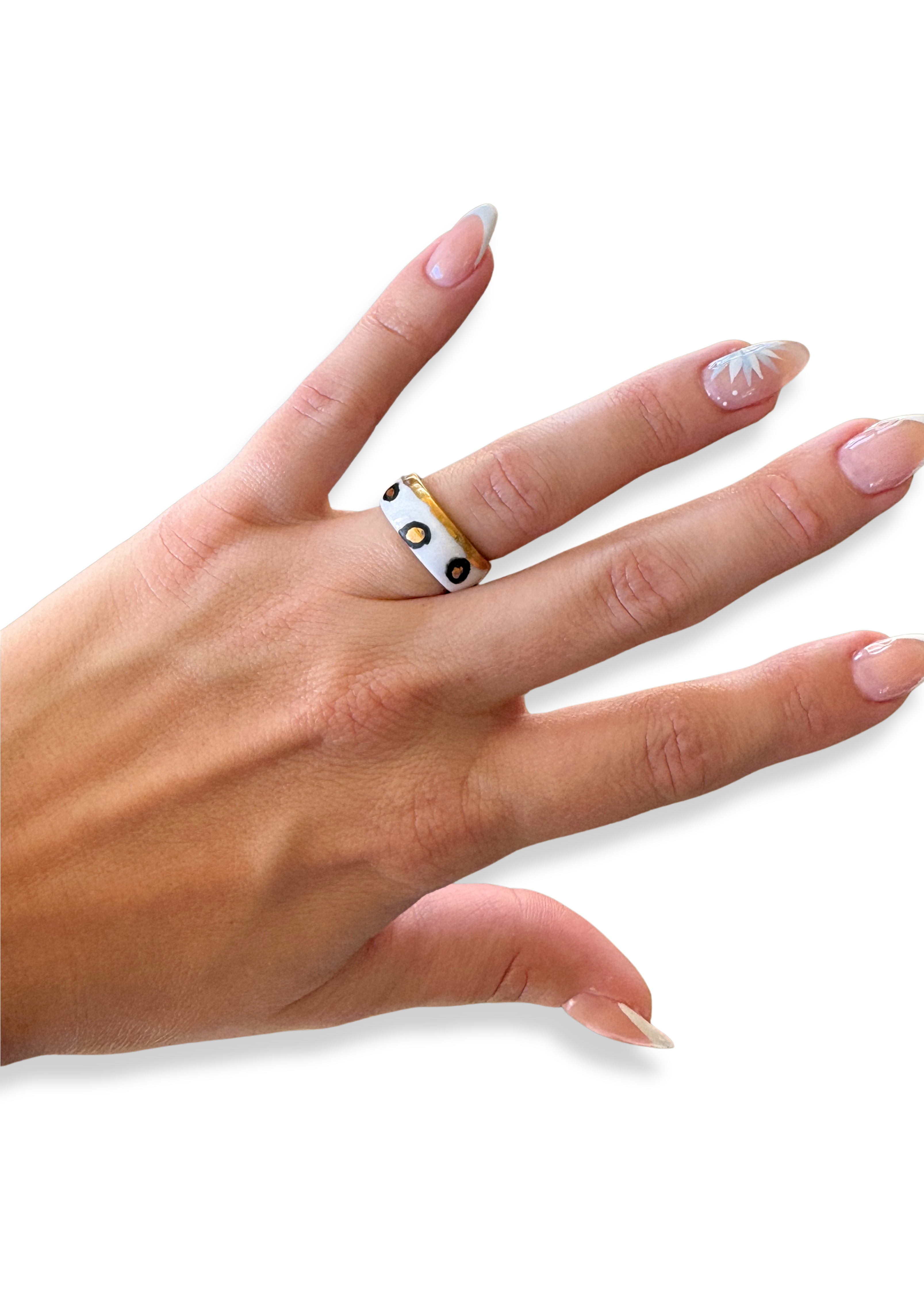 Jaguar Print Polka Dot Porcelain Ring - Size 7