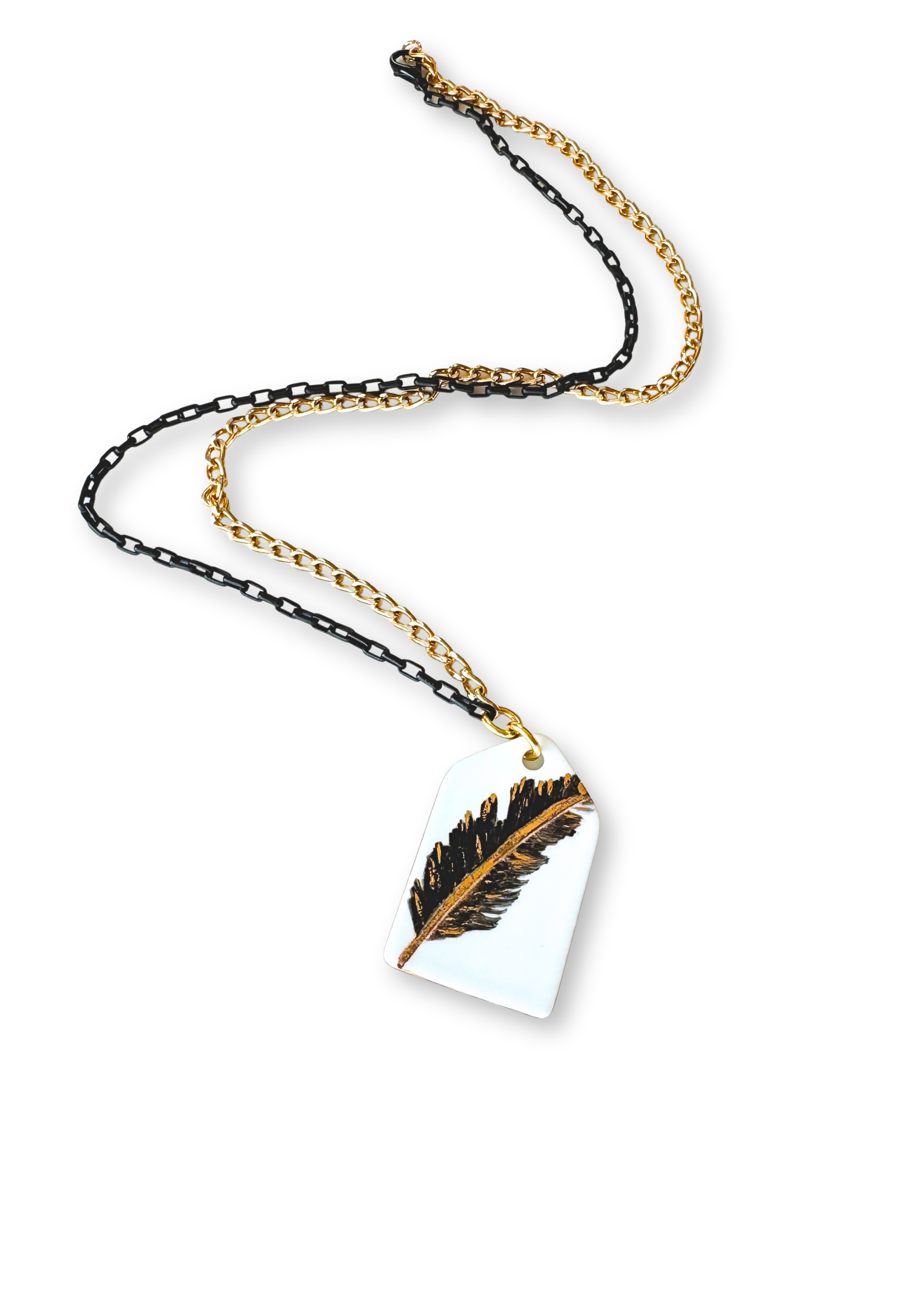 Black & Gold Feather Porcelain Necklace