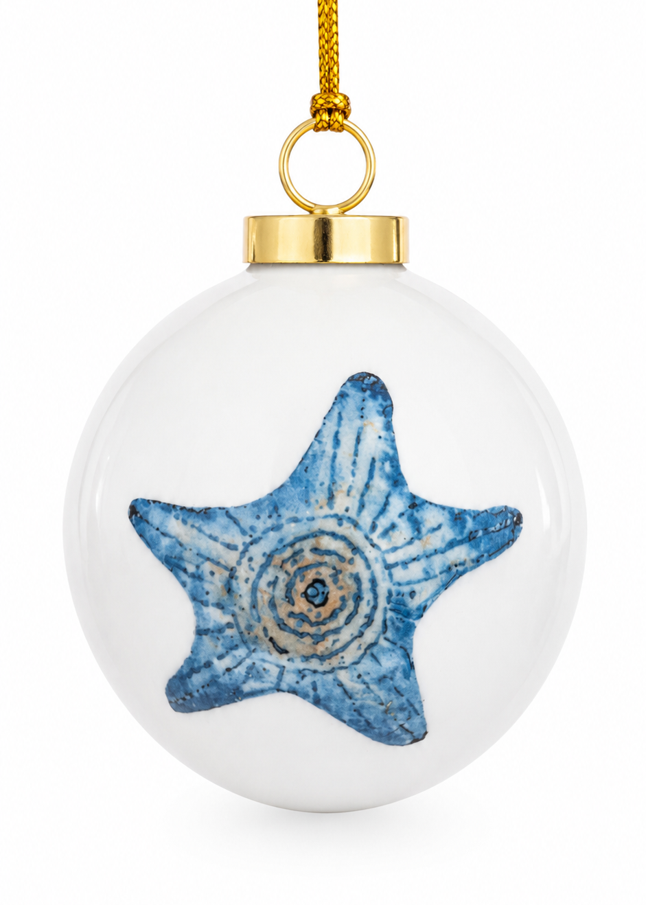 Hand-Painted Blue Starfish Porcelain Ornament
