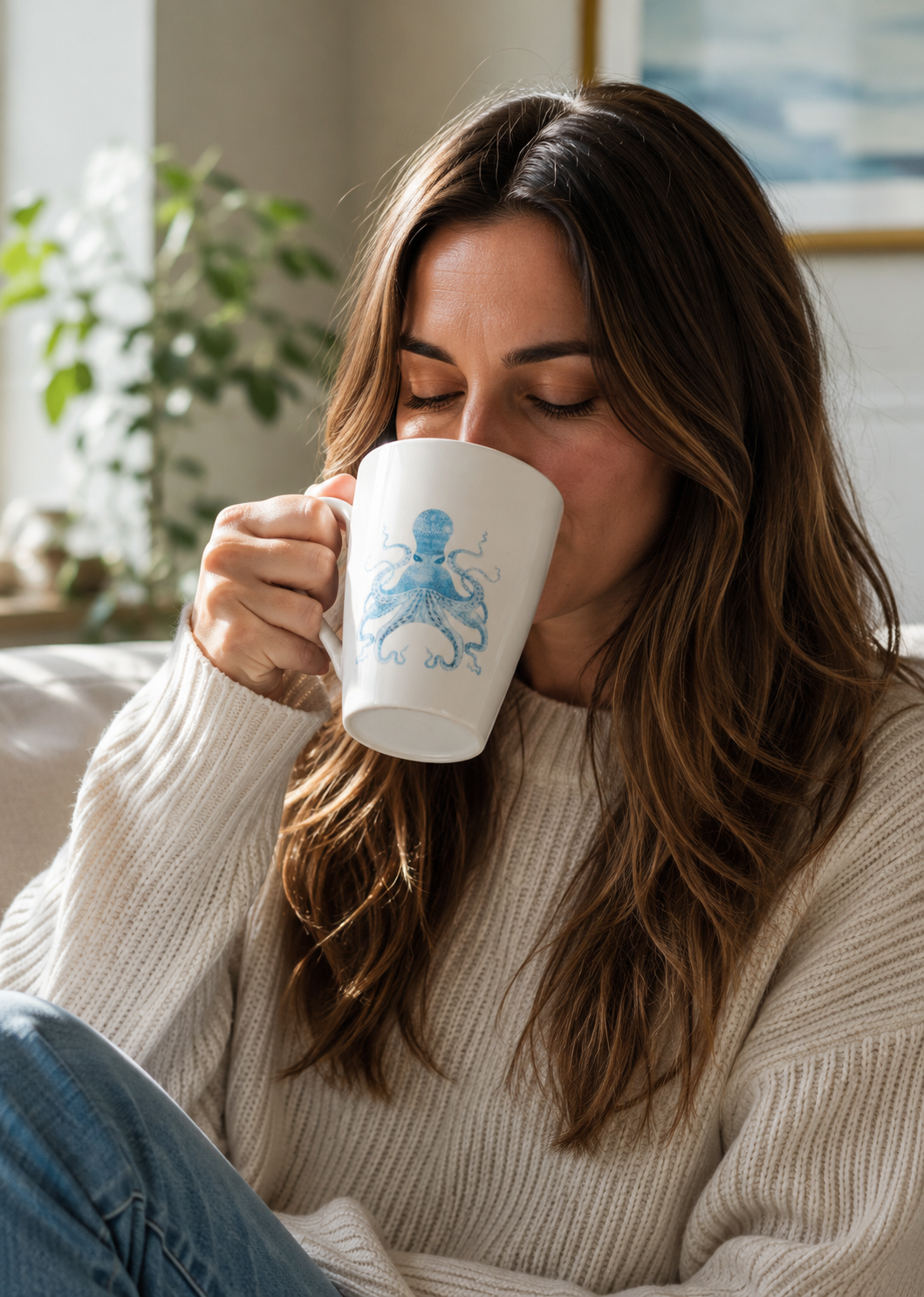 Hand-Painted Blue Octopus Porcelain Coffee Mug | Coastal Coffee Moments by MadebyMonaH