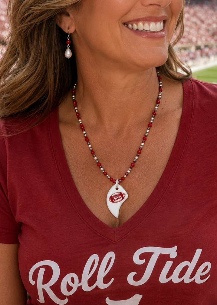 Hand-Painted Alabama Football Porcelain Necklace | Crimson Game Day Jewelry