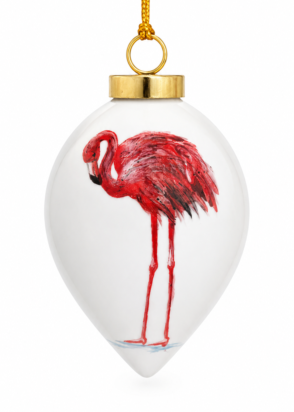 Hand-Painted Pink Flamingo Porcelain Ornament