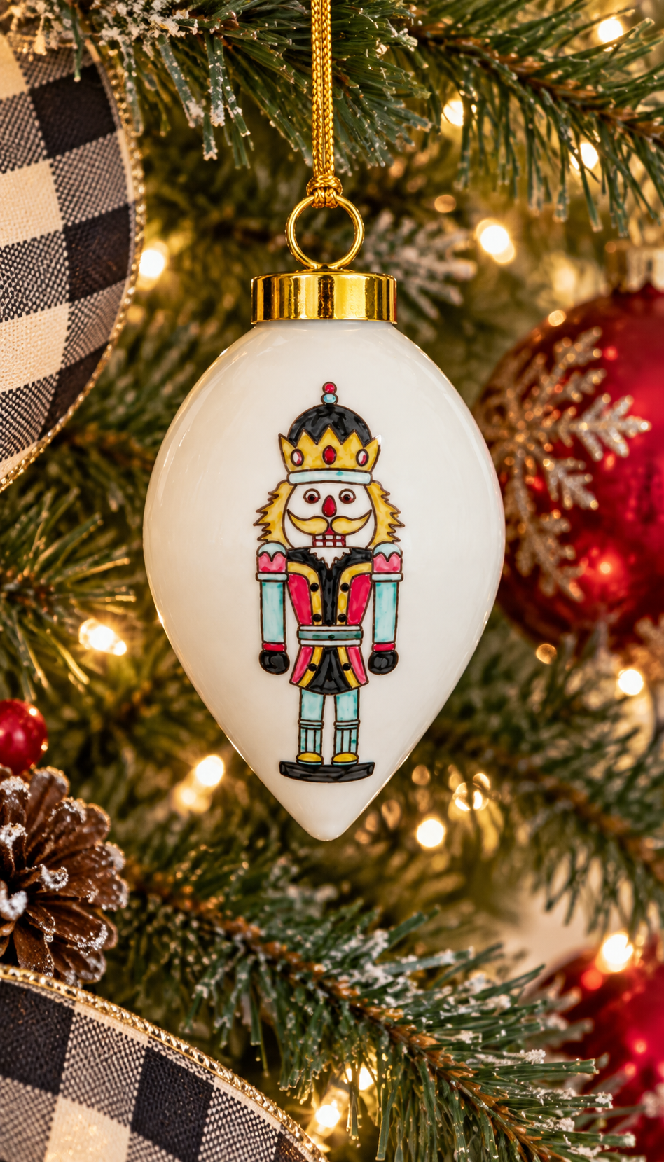 Hand-Painted Porcelain Nutcracker Christmas Ornament