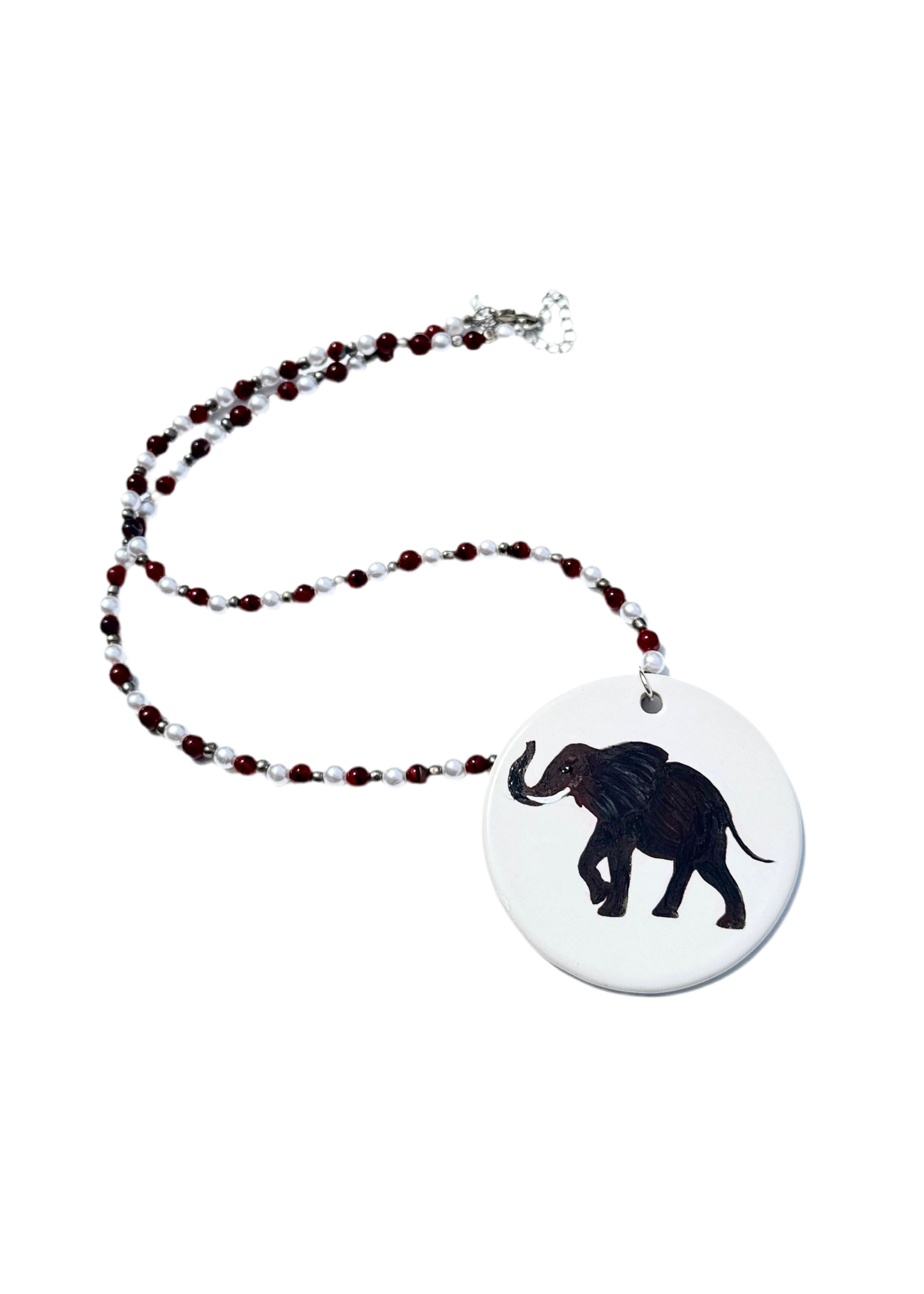Elephant Game Day Necklace – Crimson & White Football Mascot Jewelry