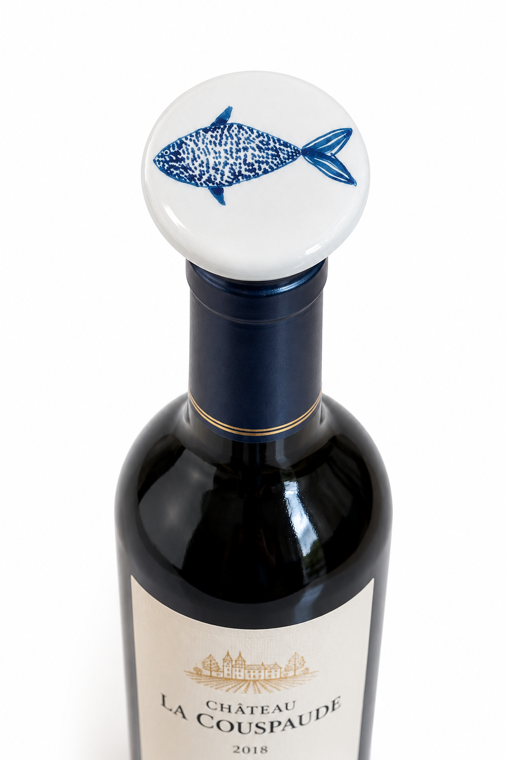 Coastal Fish Porcelain Wine Stopper | Blue Fish Bottle Topper | Coastal Kitchen & Hostess Gift