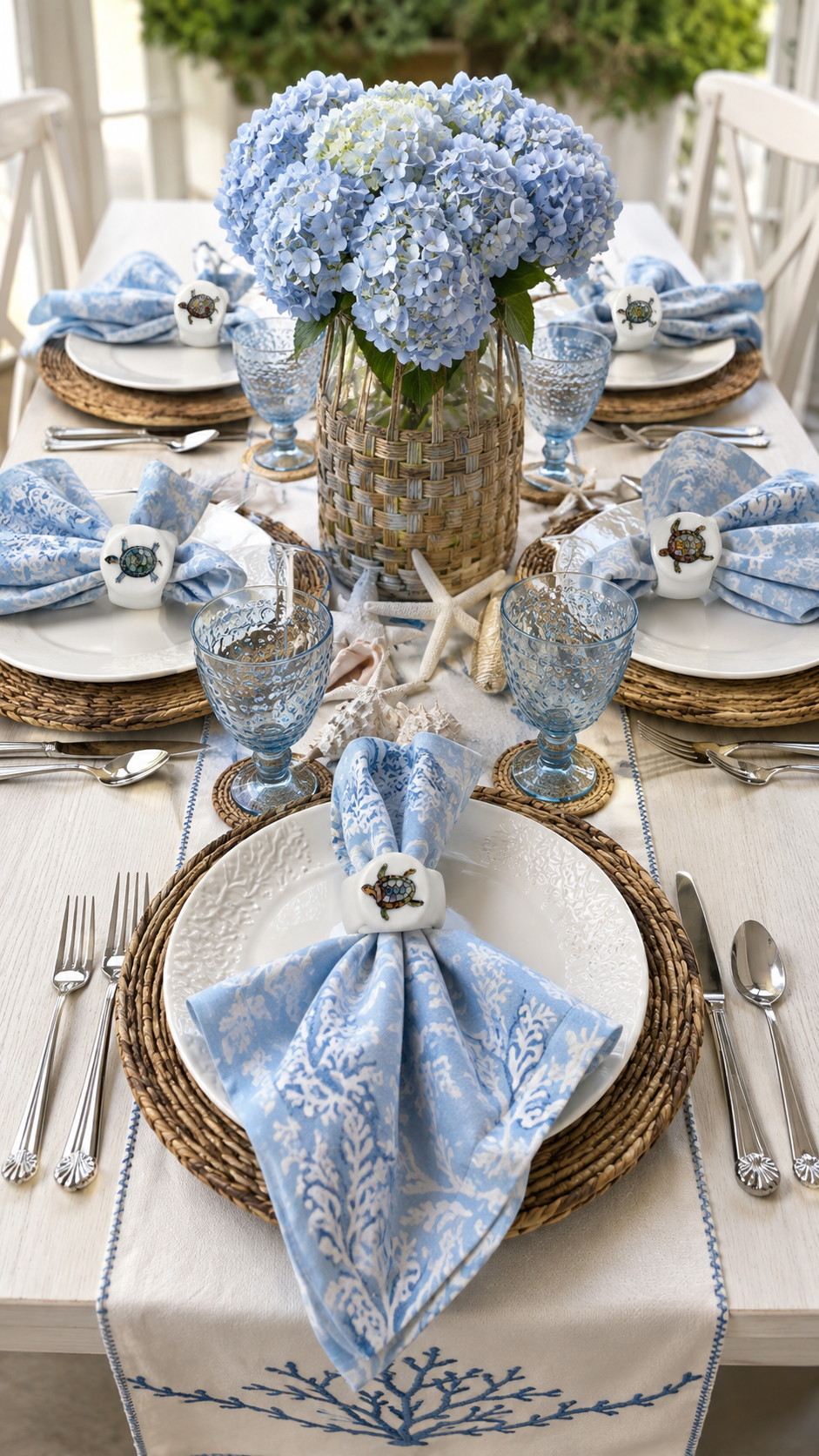 Set of 6 Sea Turtle Porcelain Napkin Rings – Coastal Table Decor