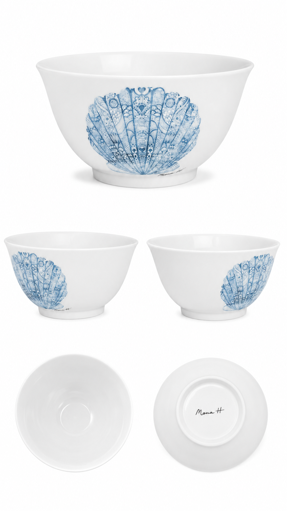 Blue Seashell Porcelain Serving Bowl