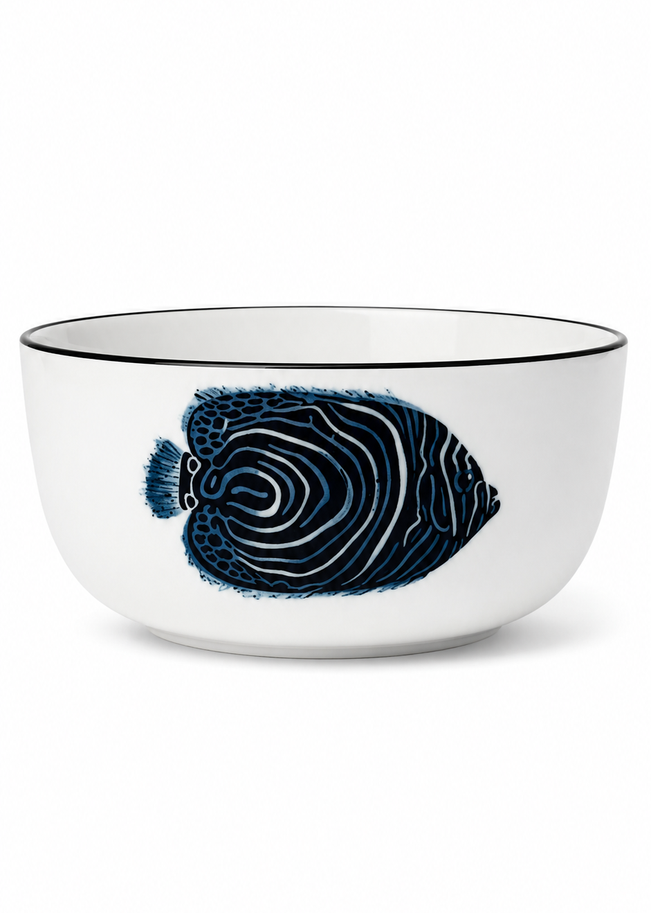 Coastal Tropical Hand Painted Blue Angelfish Porcelain Bowl