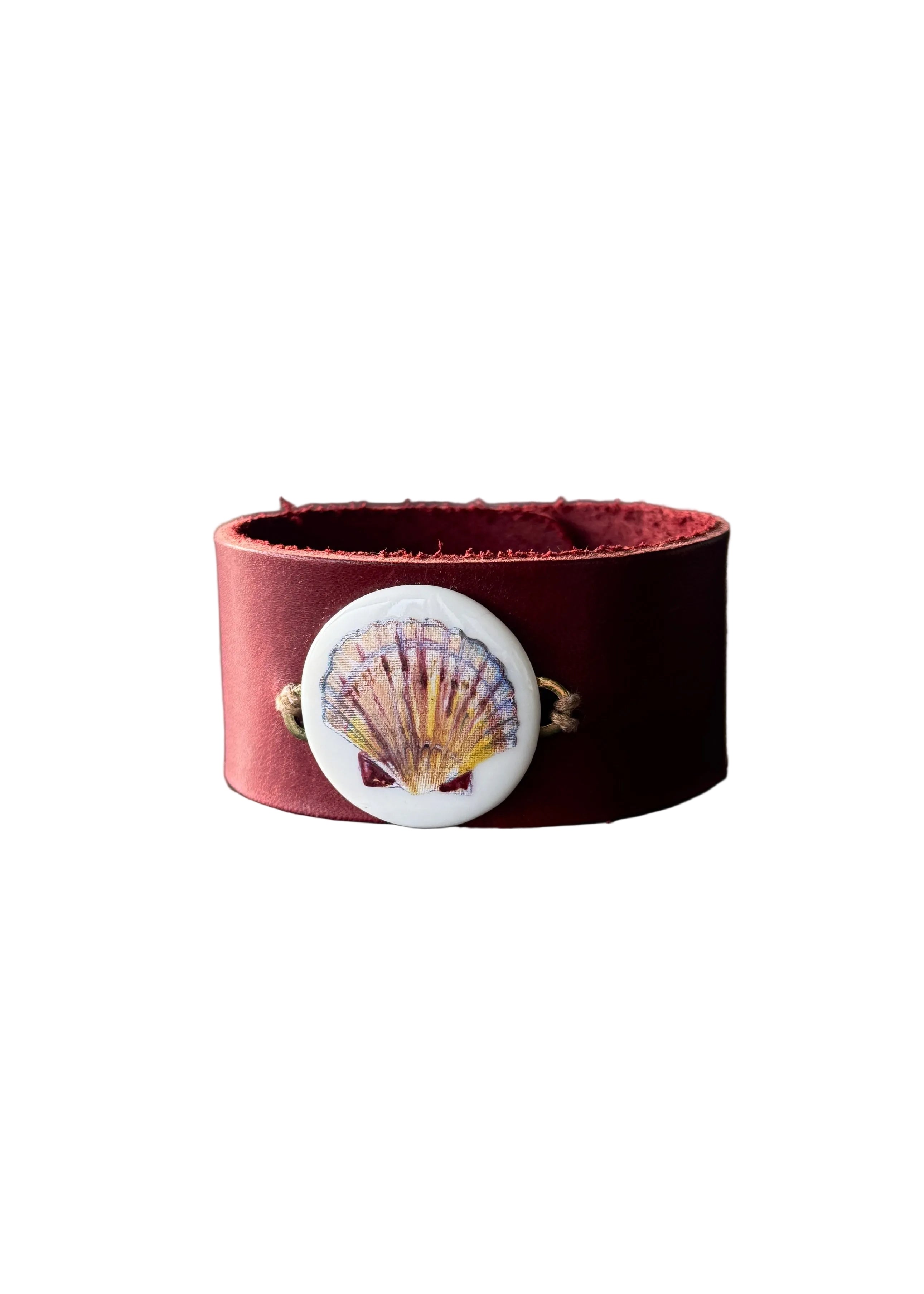 Seashell Porcelain Pendant Leather Wrap Bracelet