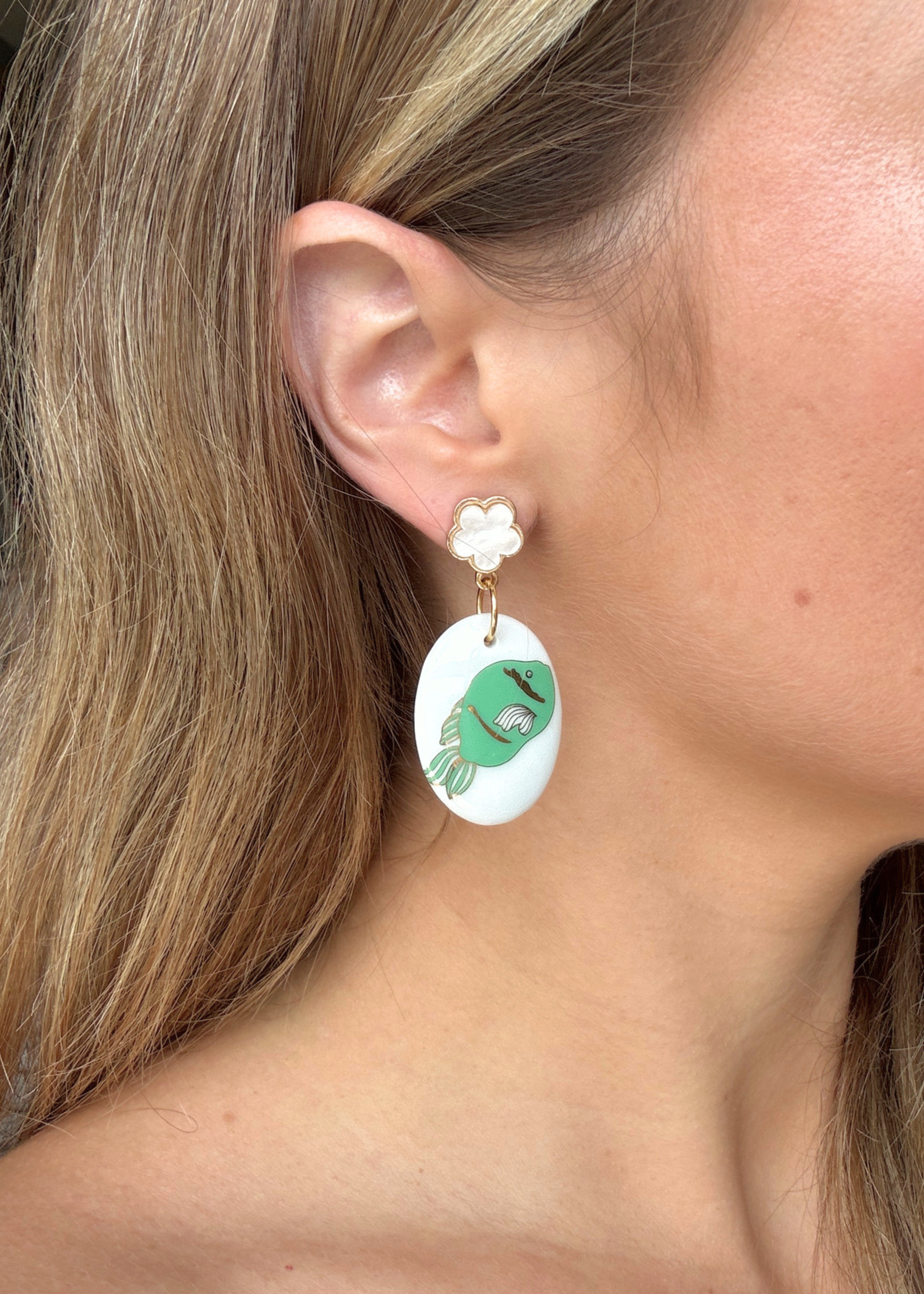 Green Fish Porcelain Drop Earrings