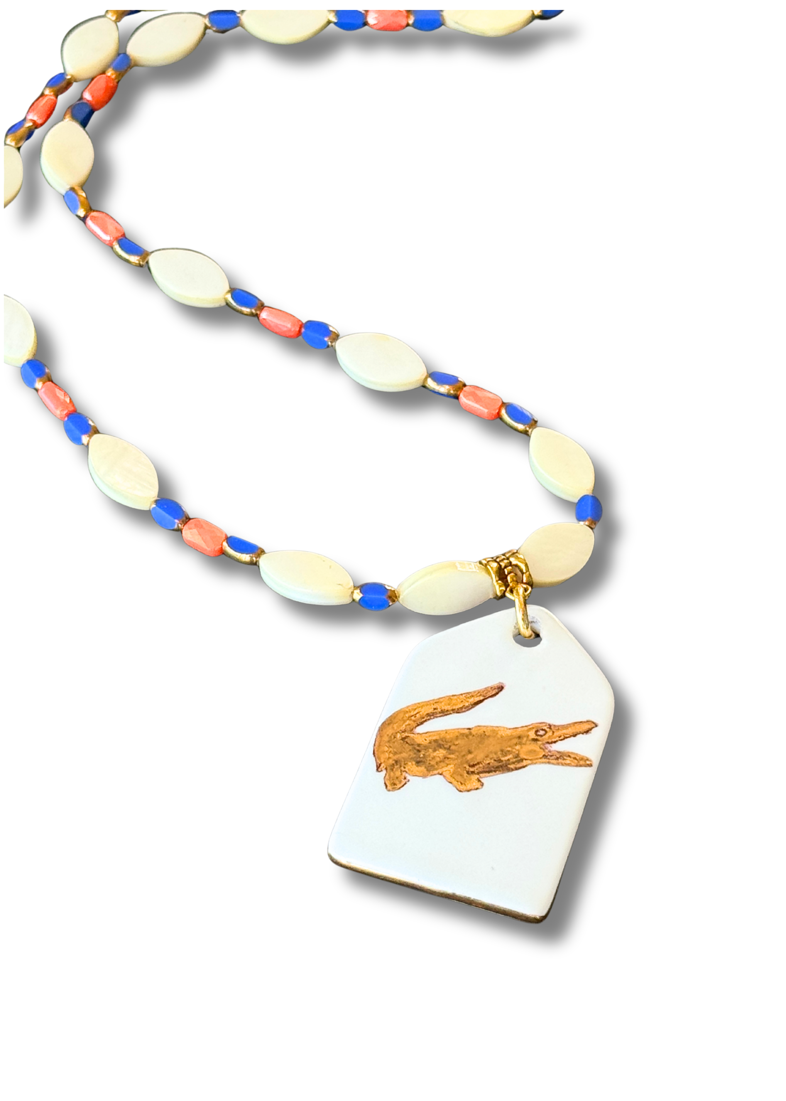 Gold Gator Game Day Beaded Tag Necklace
