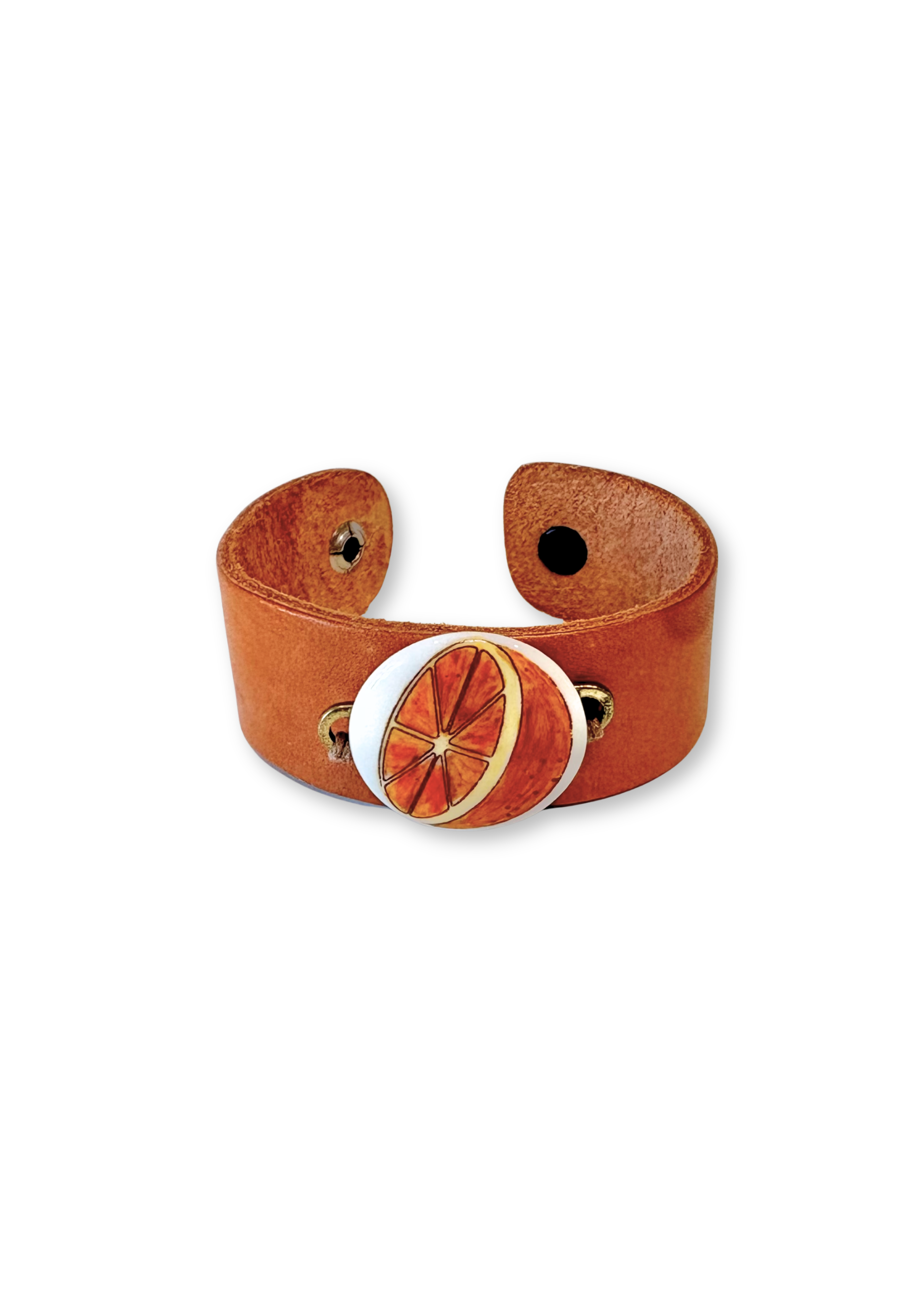 Orange Slice Porcelain Pendant Leather Bracelet