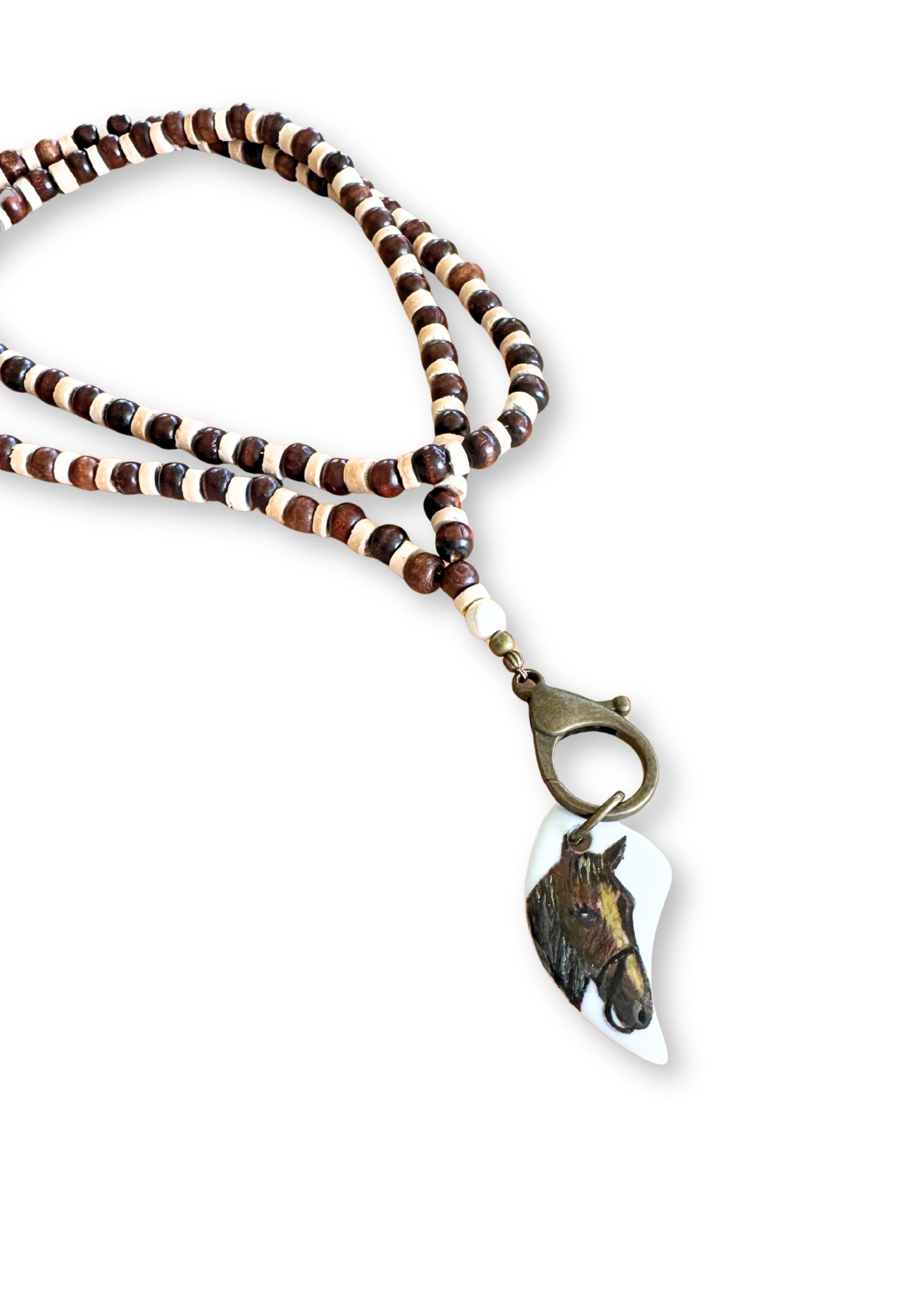 Horse Porcelain Pendant Beaded Necklace