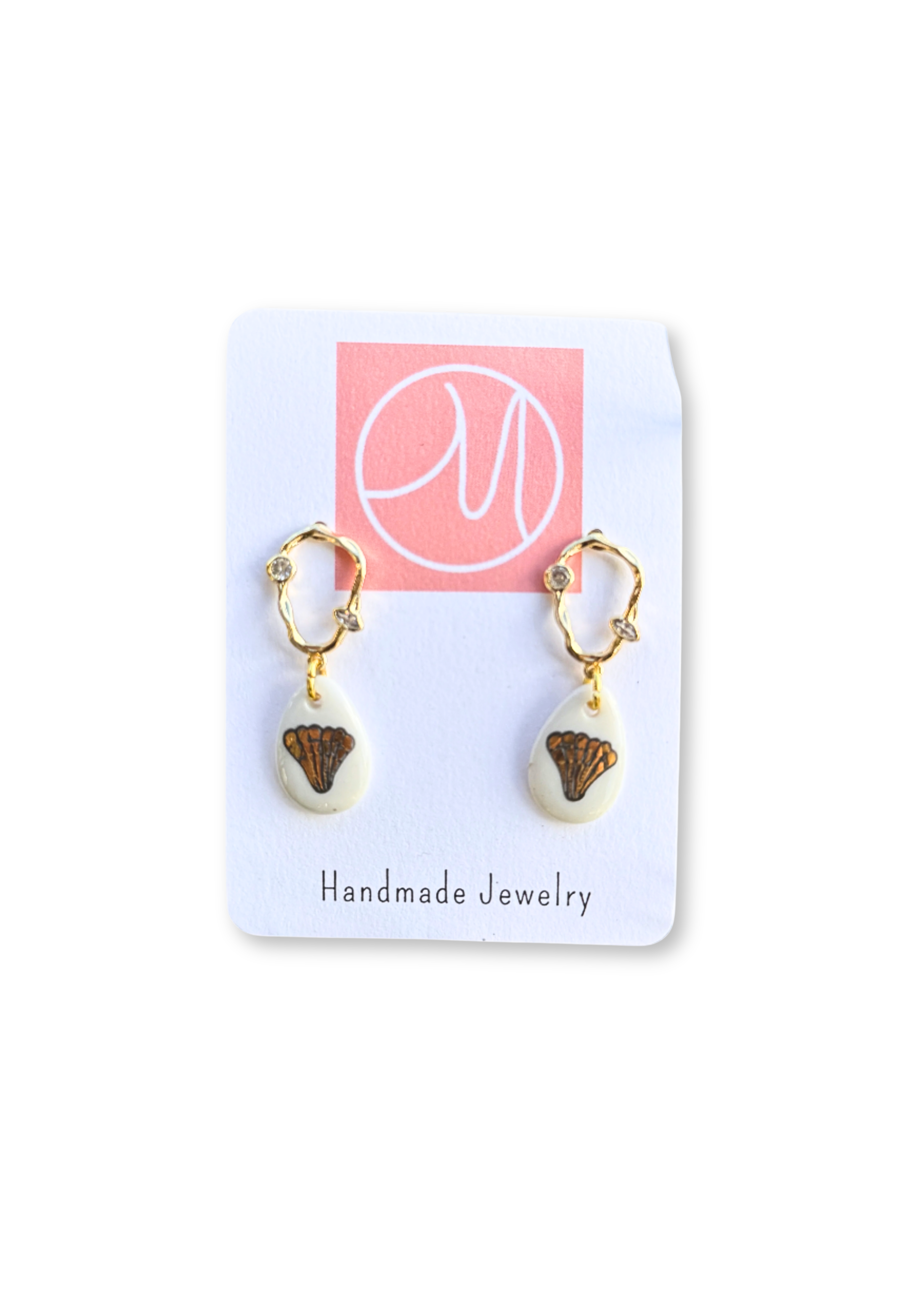Black & Gold Seashell Porcelain Stud Earrings