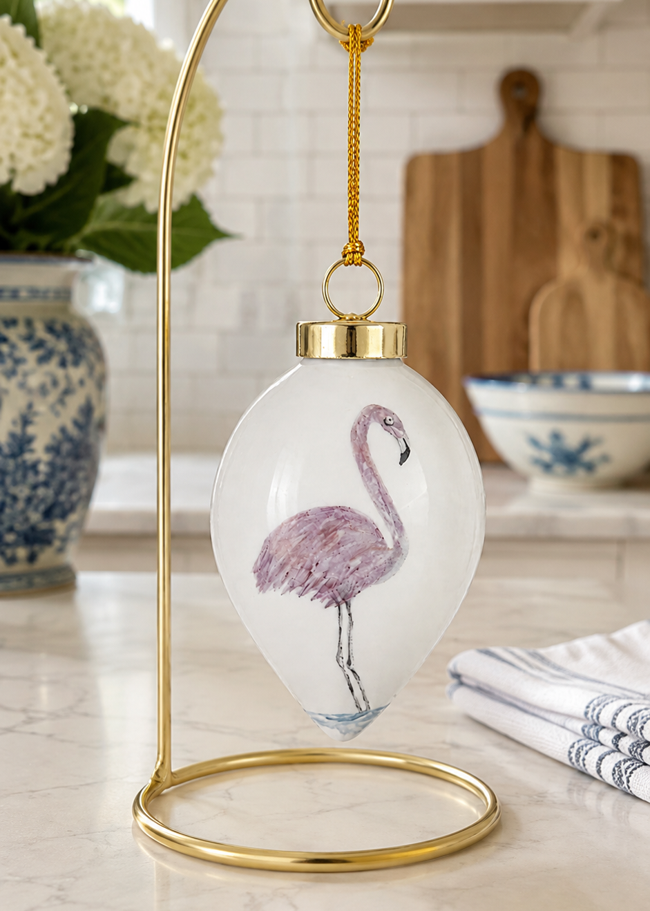 Hand-Painted Pink Flamingo Porcelain Ornament