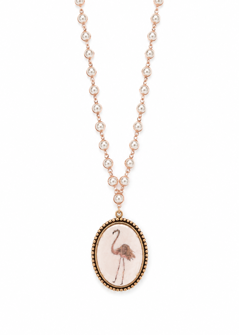 Hand-Painted Flamingo Porcelain Pearl Necklace