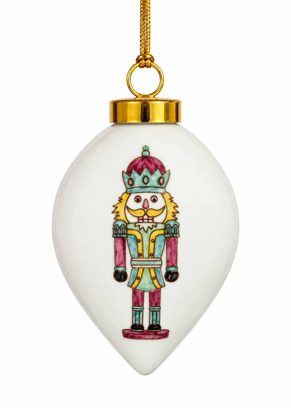 Hand-Painted Pink & Aqua Nutcracker Porcelain Christmas Ornament