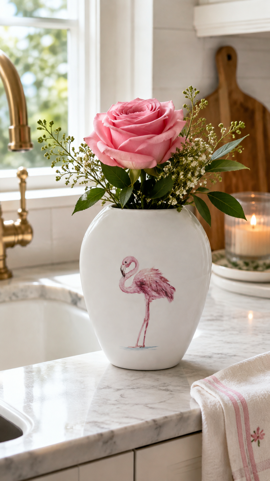 Hand-Painted Pink Flamingo Porcelain Vase