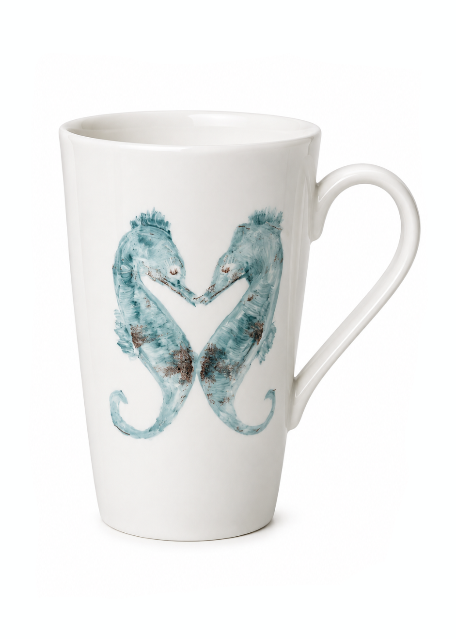 Hand-Painted Porcelain Double Seahorse Coastal Mug