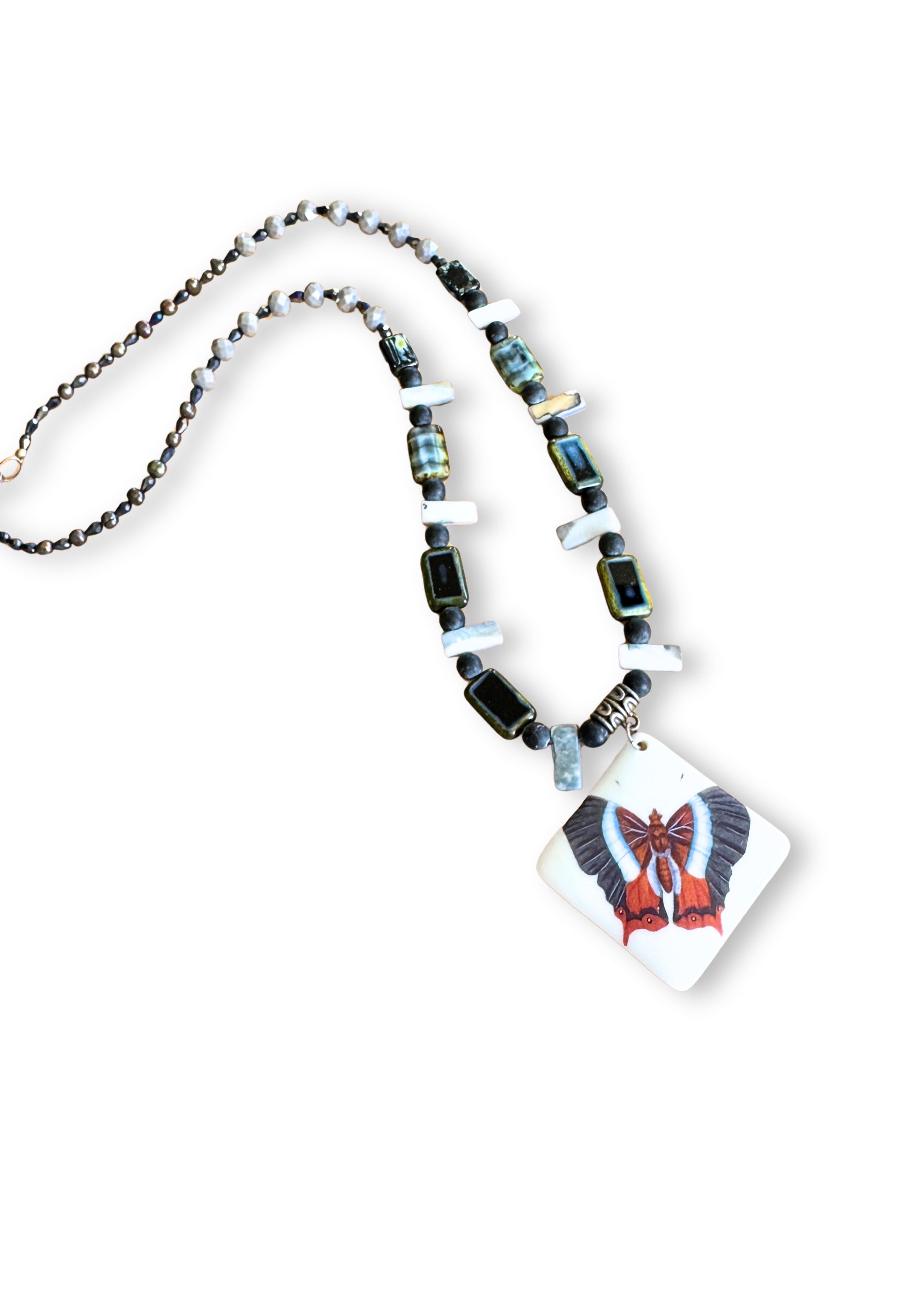 Butterfly Porcelain Pendant Necklace