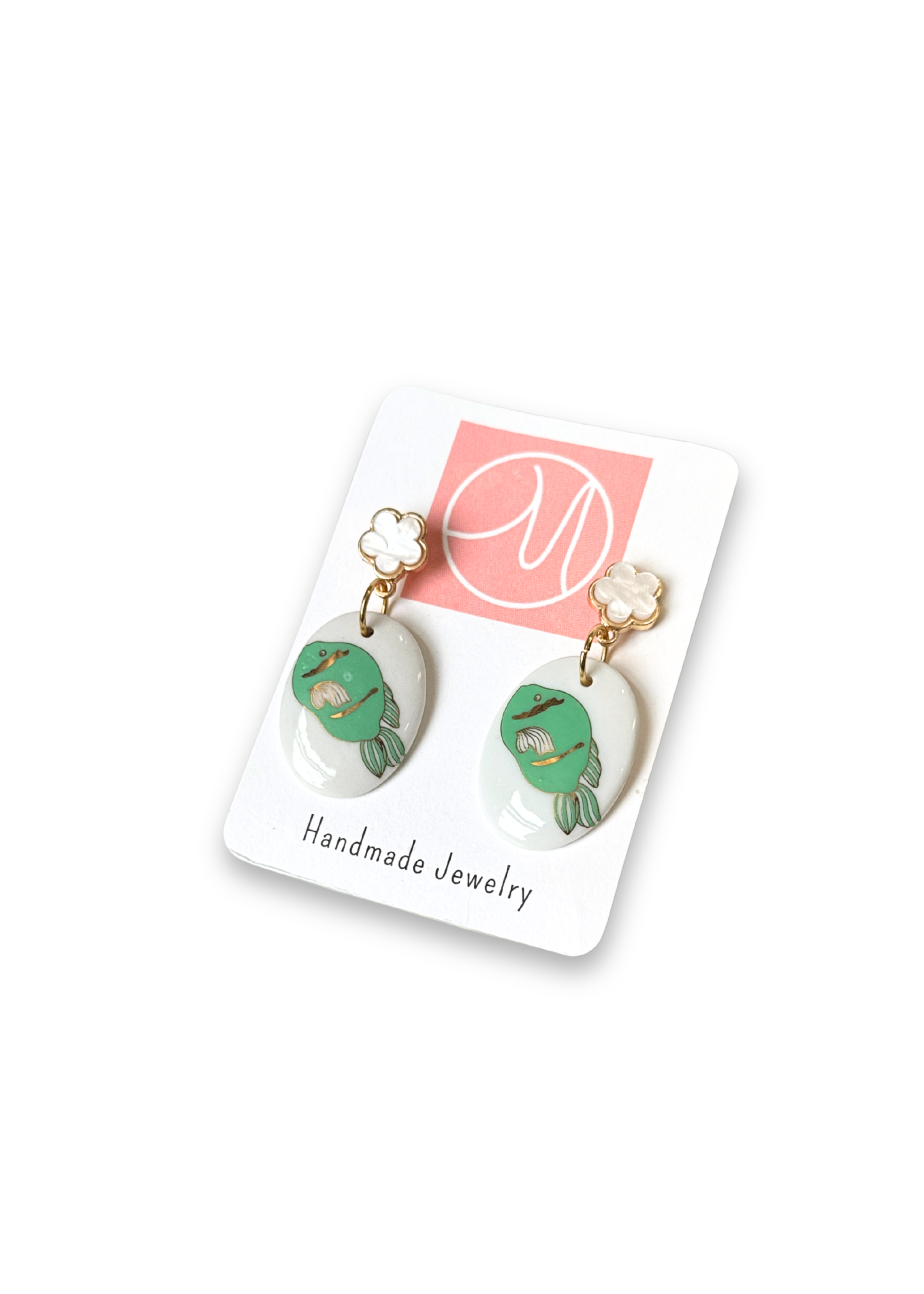 Green Fish Porcelain Drop Earrings