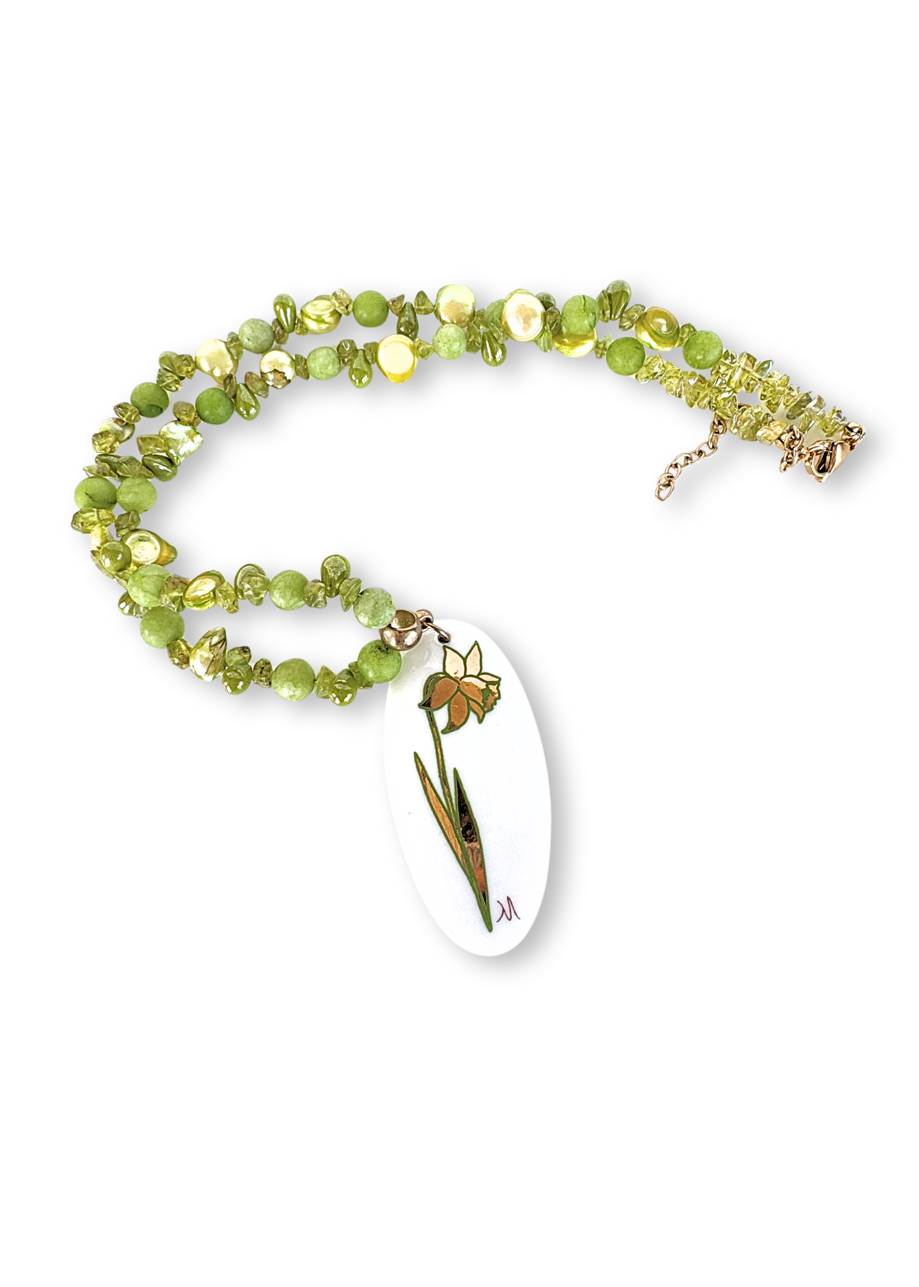 Daffodil Porcelain Pendant Beaded Necklace