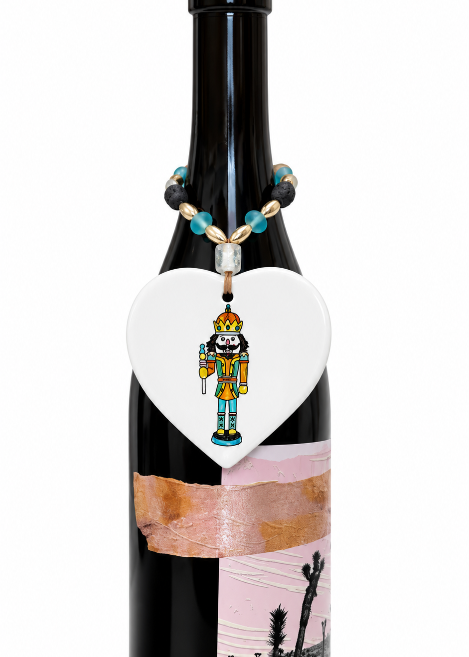 Nutcracker Porcelain Heart Holiday Bottle Tag