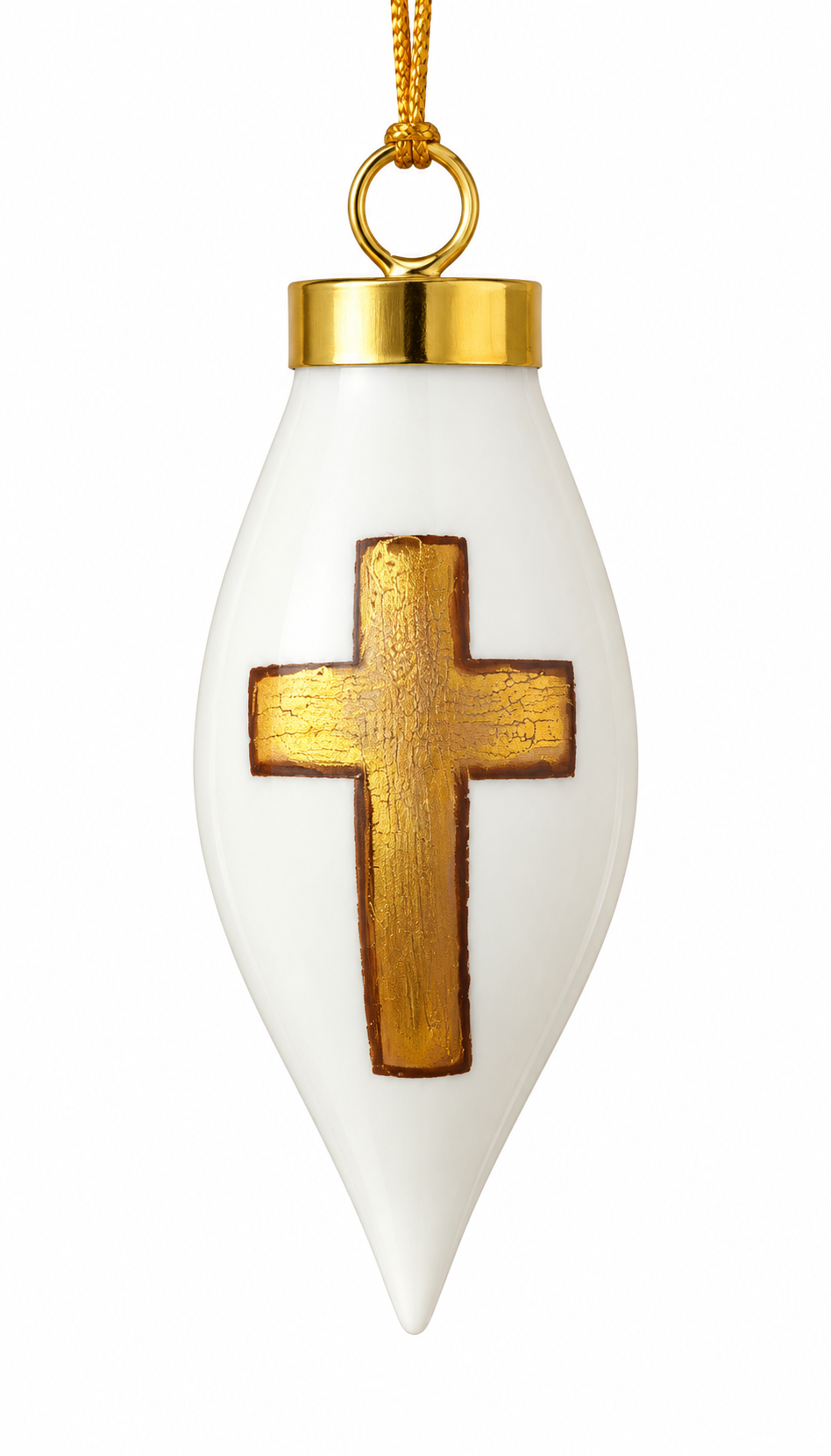 Hand-Painted Gold Cross Porcelain Christmas Ornament