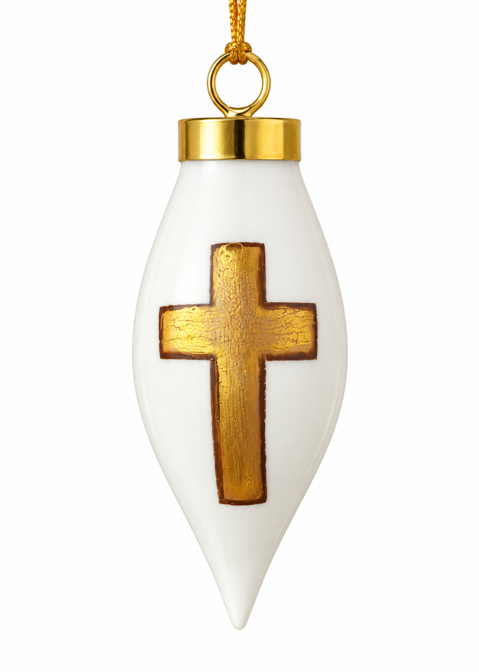 Hand-Painted Gold Cross Porcelain Christmas Ornament