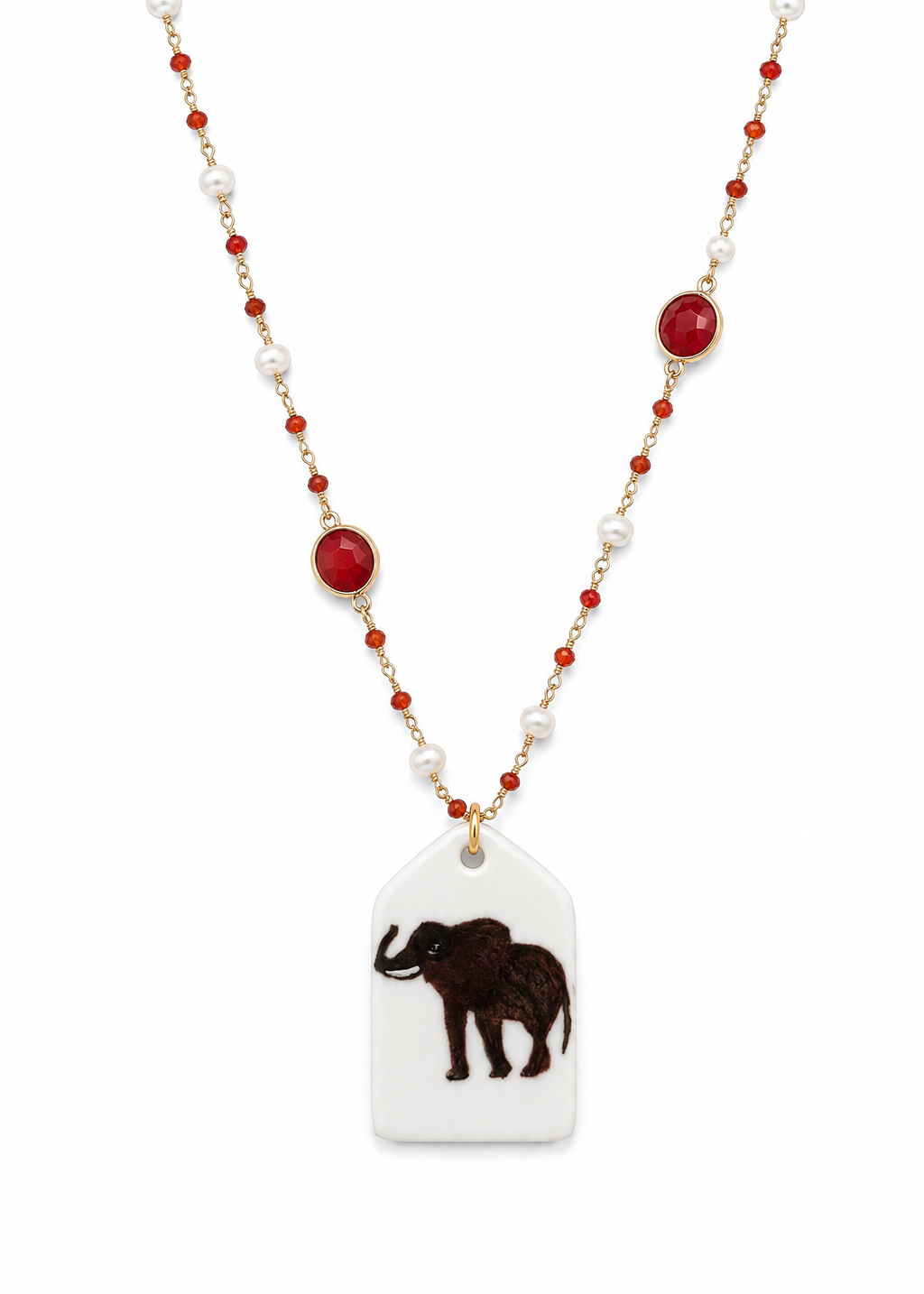 Hand-Painted Alabama Elephant Porcelain Necklace | Crimson Game Day Jewelry | Roll Tide