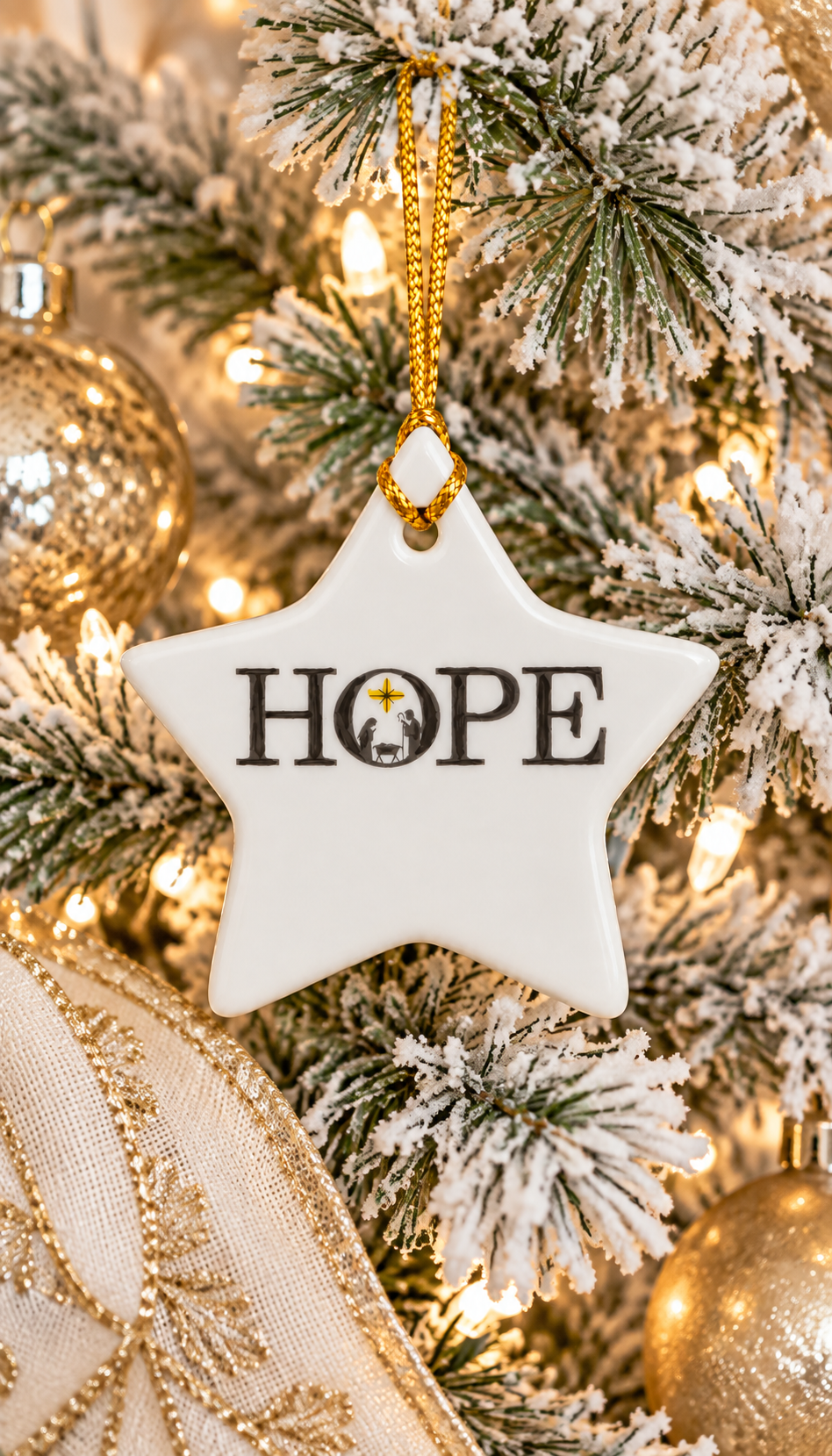 Hand-Painted Hope Nativity Porcelain Star Christmas Ornament
